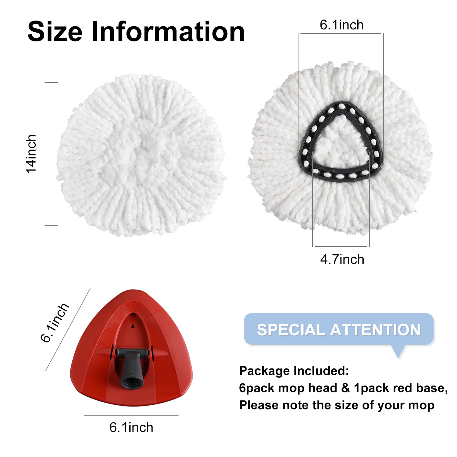 6 Pack Spin Mop Replacement Heads + 1 Mop Base - Compatible with O Cedar EasyWring Spin Mop - 100% Microfiber Deep Cleaning Refills - Machine Washable & Easy to Replace - Perfect for Hardwood Floors, Tile & Kitchen Cleaning