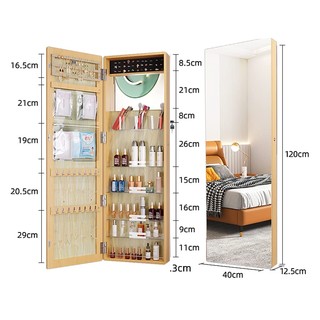 Jewelry Armoire Organizer with Full Mirror & Lockable Cabinet - Wall/Door Mounted Jewelry Box with Shelves | Perfect Gift for Women | Bedroom, Closet & Dressing Room Storage Solution