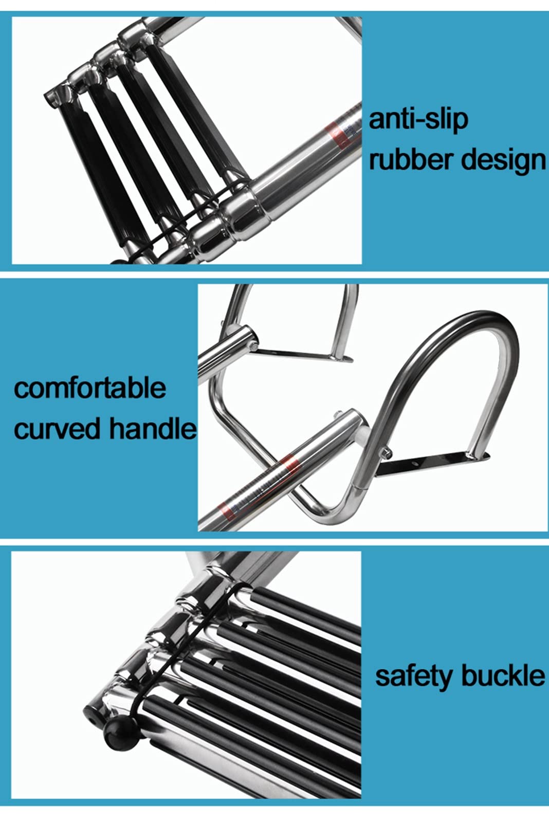 Stainless Steel 4-Step Marine Ladder - Foldable Telescoping Boat Ladder for Yachts & Speedboats with Handrail (Silver) | Perfect for Swimming, Boarding & Water Sports Access