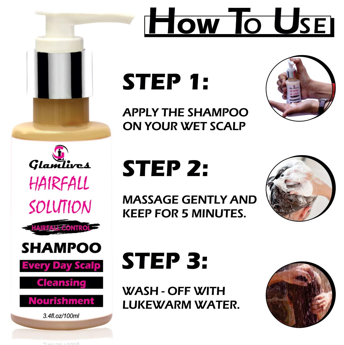 Glamlives Hair Growth Shampoo - Anti Hair Fall Treatment for Thicker, Stronger Hair (100ml) | Daily Use for Damaged & Thinning Hair