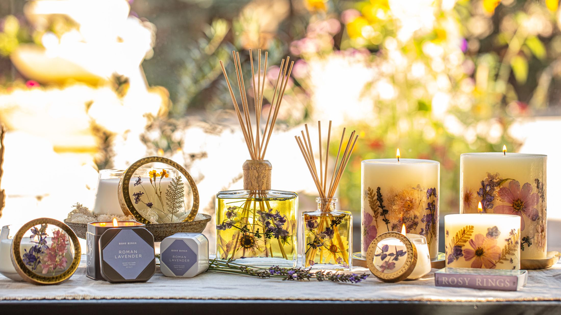 Rosy Rings Round Botanical Candle Roman Lavender - Natural Aromatherapy Scented Candle, Long-Lasting Luxury Soy Wax Candle, Home Decor Gift Set for Relaxation, Meditation & Spa Night