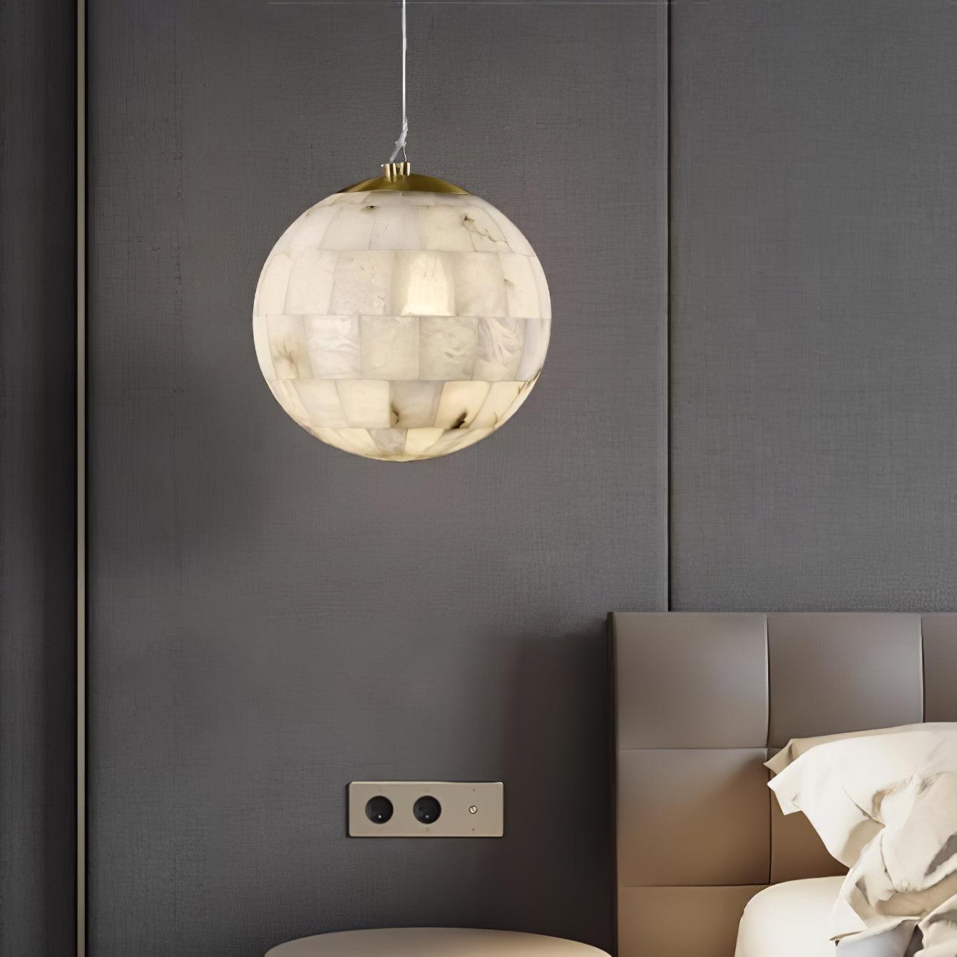 Alabaster Ball Pendant Light Fixture - Modern Handcrafted Glass Chandelier for Dining Room, Kitchen Island & Bedroom Lighting