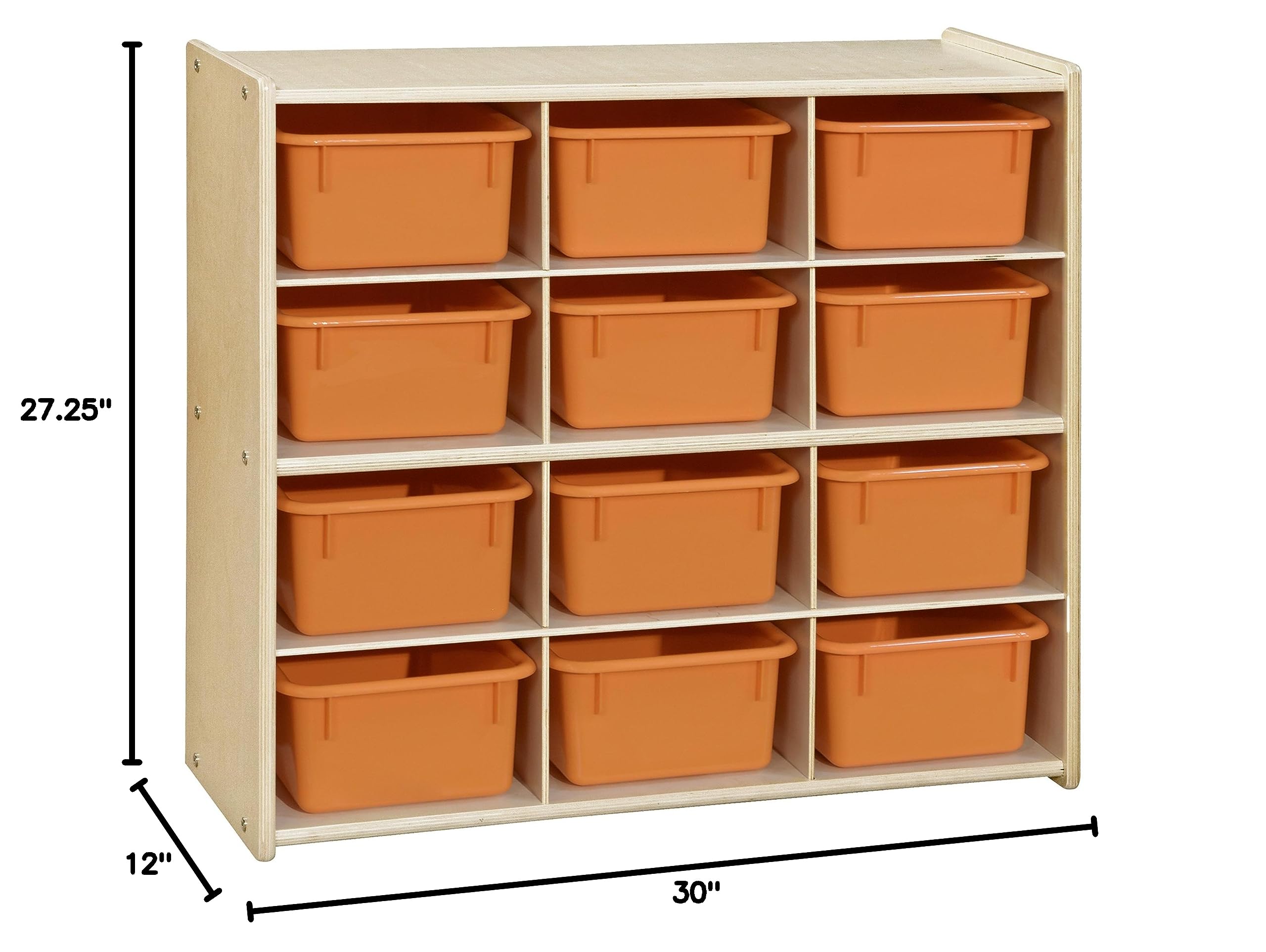 Contender 12-Cube Storage Cabinet with Orange Tray - Kids Art Supplies Organizer, Montessori Classroom & Homeschool Storage Unit [Fully Assembled] - Perfect for Playrooms, Daycares & Homeschool Classrooms