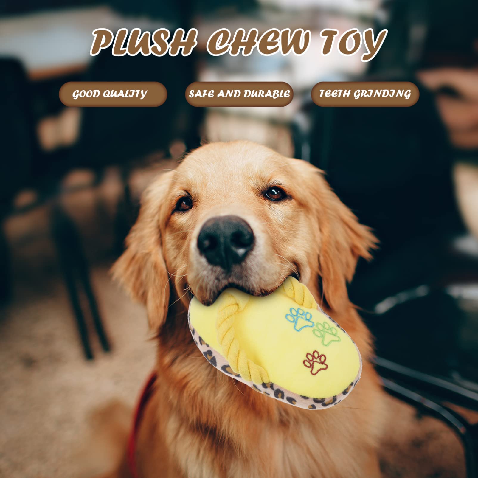 Balacoo Dog Chew Toys for Puppies & Small Dogs - Plush Squeaky Teething Toys for Teeth Cleaning, Interactive Play & Stress Relief - Soft Stuffed Animal Slipper Toy for Large & Small Breeds (Yellow) - Perfect for Indoor Play, Training & Anxiety Relief