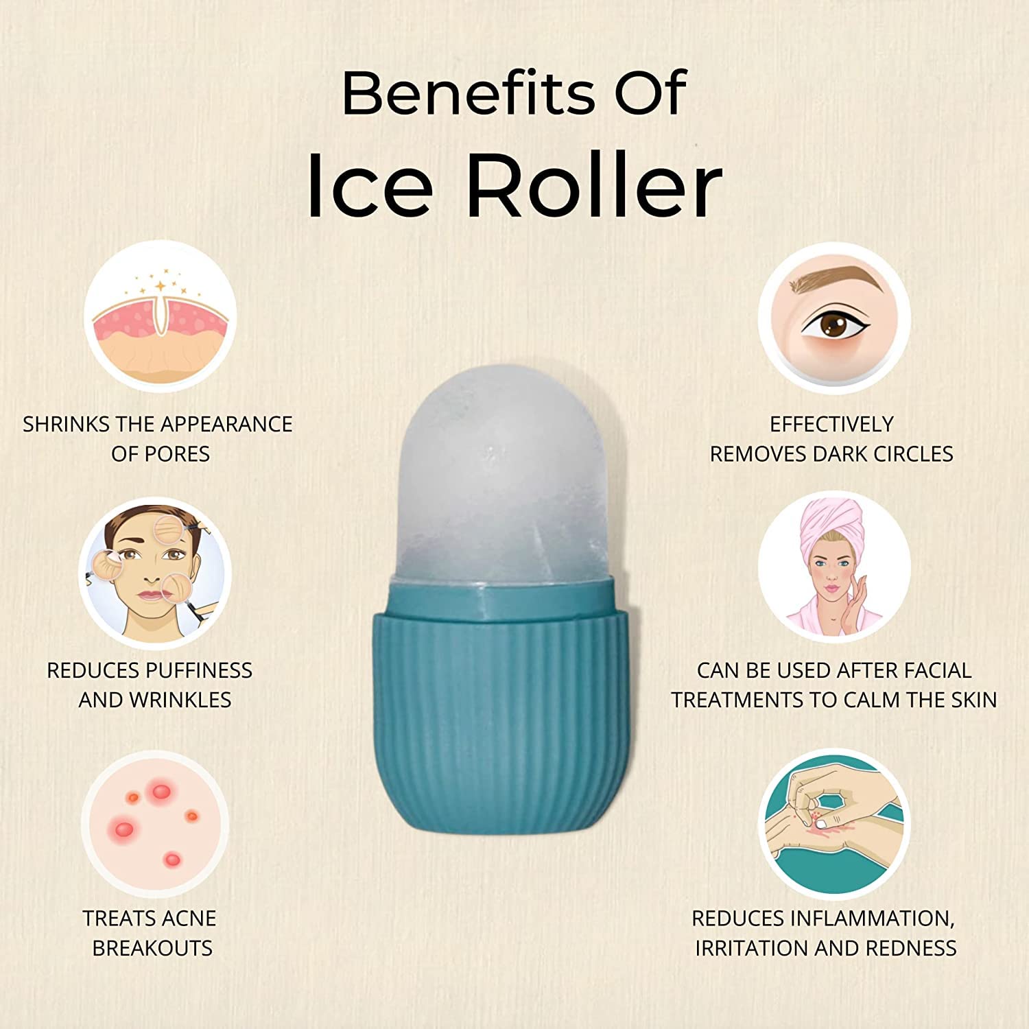 **MVM Enterprise Ice Roller for Face, Neck & Eyes – Reusable Facial Massage Tool for Glowing & Tightened Skin – Portable & Easy to Use – Perfect for Home, Travel & Post-Workout Recovery**