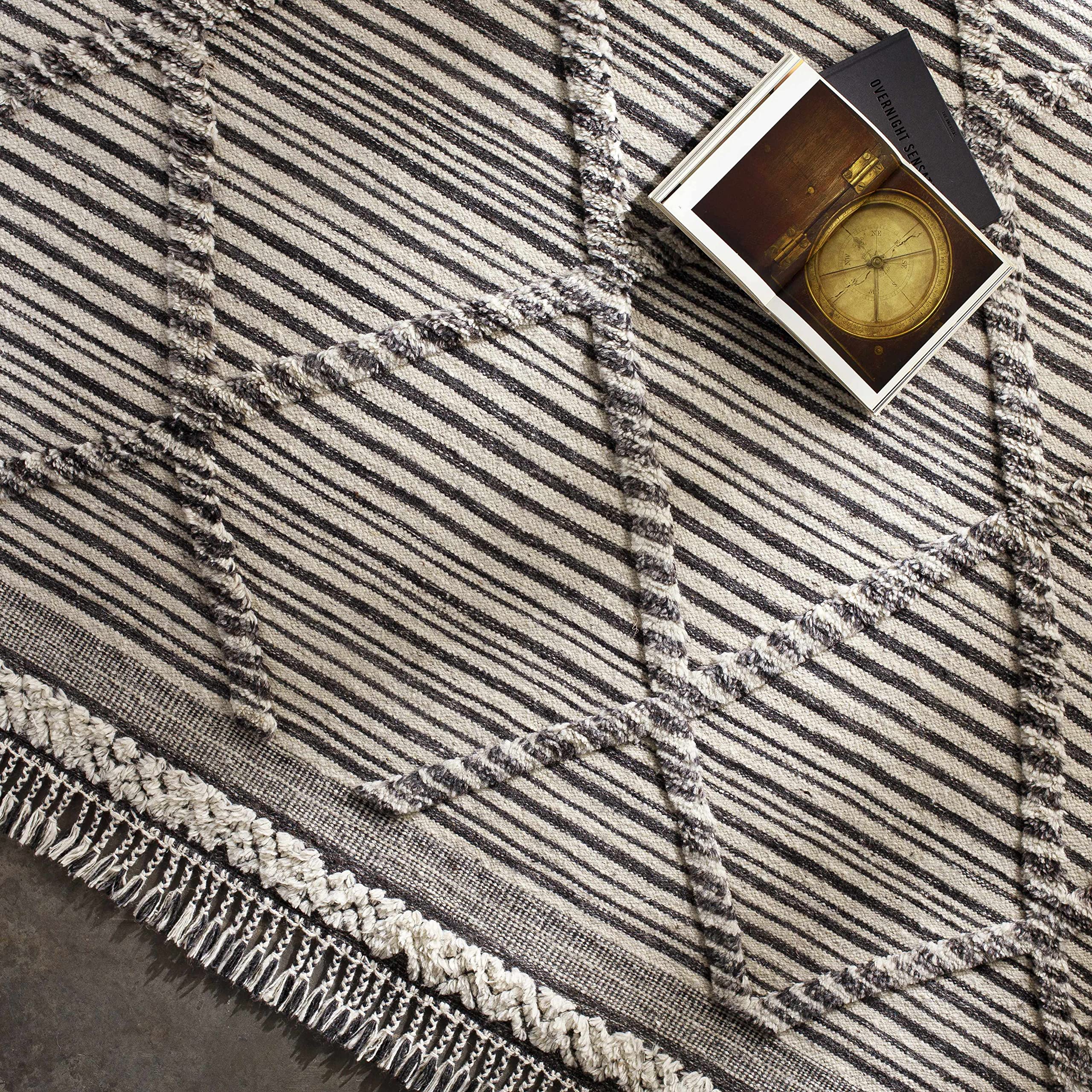 Hauteloom Nairobi Wool Area Rug 2' x 3' - Bohemian Transitional High Pile Rug for Living Room & Bedroom - Soft Ivory Black Gray Wool Carpet - Perfect for Cozy Home Decor & Boho Chic Style