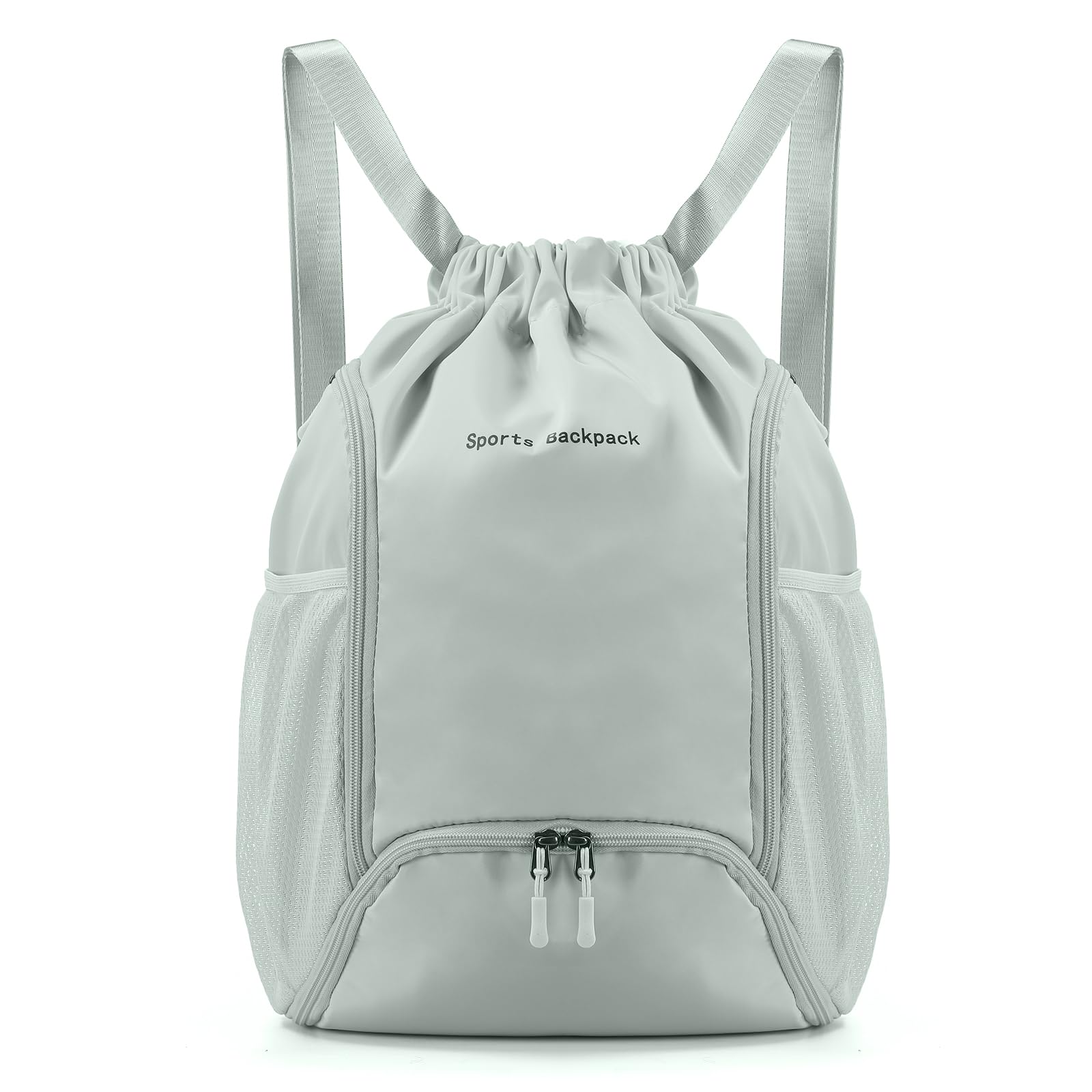 Light Green Drawstring Backpack - Water-Resistant Sports Gym Bag with Shoe Compartment & Side Mesh Pockets - Large Capacity String Backpack for Men & Women - Perfect for Gym, Travel, Hiking & Outdoor Activities
