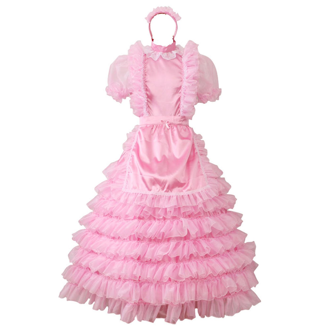 Elegant French Satin Organza Long Prom Dress with Puffy Skirt in Pink - Perfect for Homecoming, Quinceañera, and Formal Evening Events