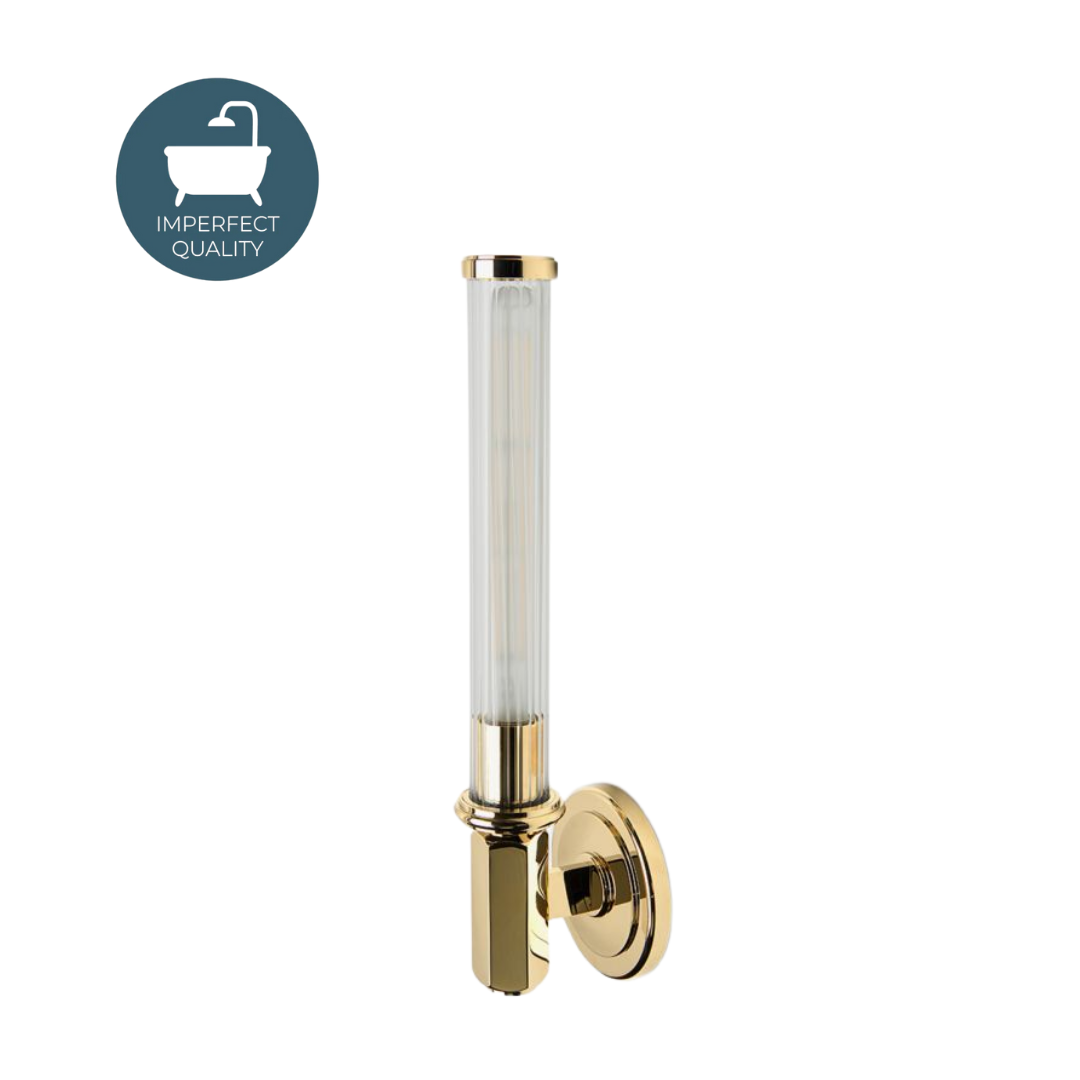 Brass Wall Mounted Single Sconce with Fluted Glass Shade - Waterworks Regulator - Perfect for Bedroom, Hallway & Bathroom Lighting