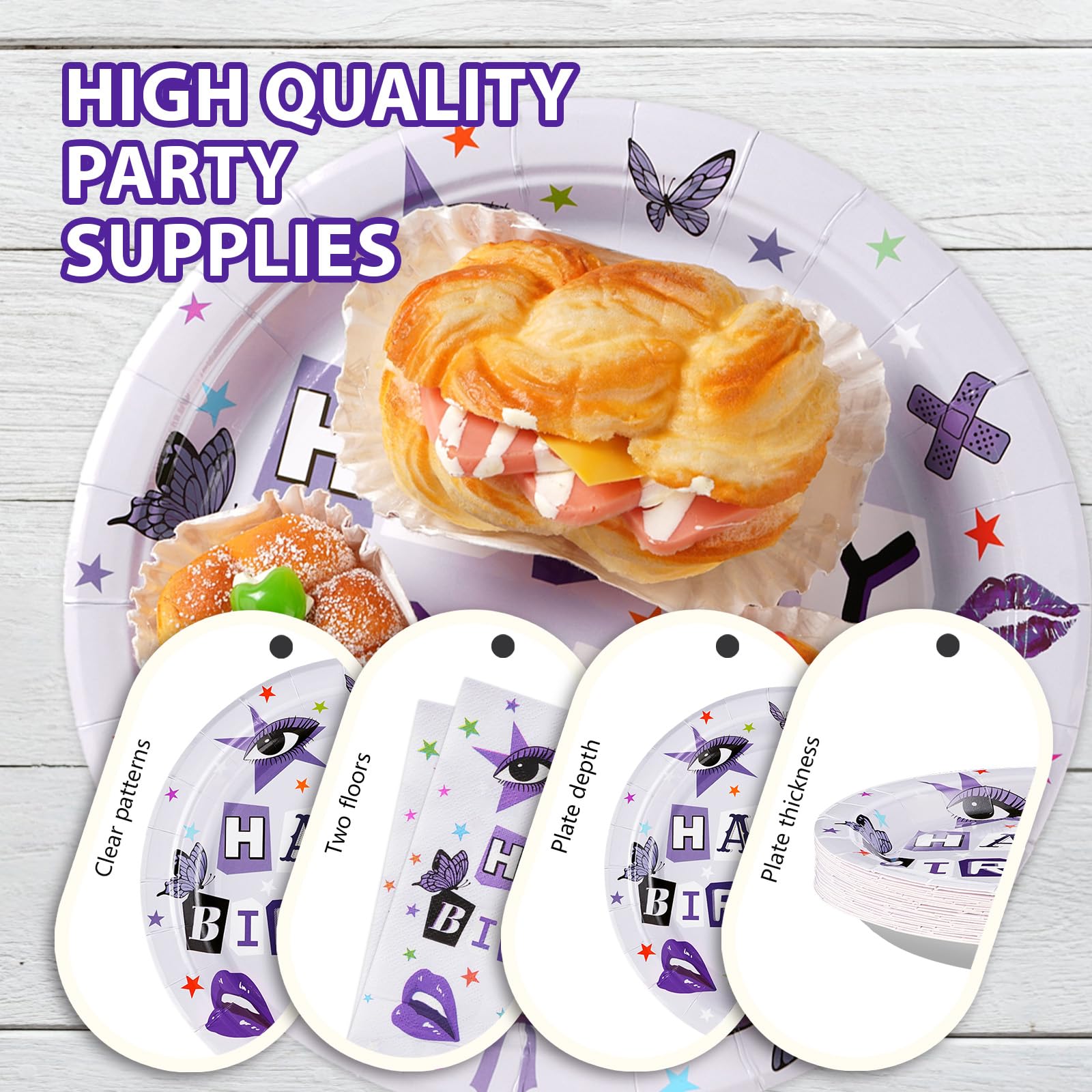 96-Pack Purple Disposable Party Plates - 350GSM Heavy Duty Paper Tableware for Birthday, Concert & Music Fan Gatherings - Perfect for Vocalist Tours, Band Parties & Themed Celebrations (Serves 24)