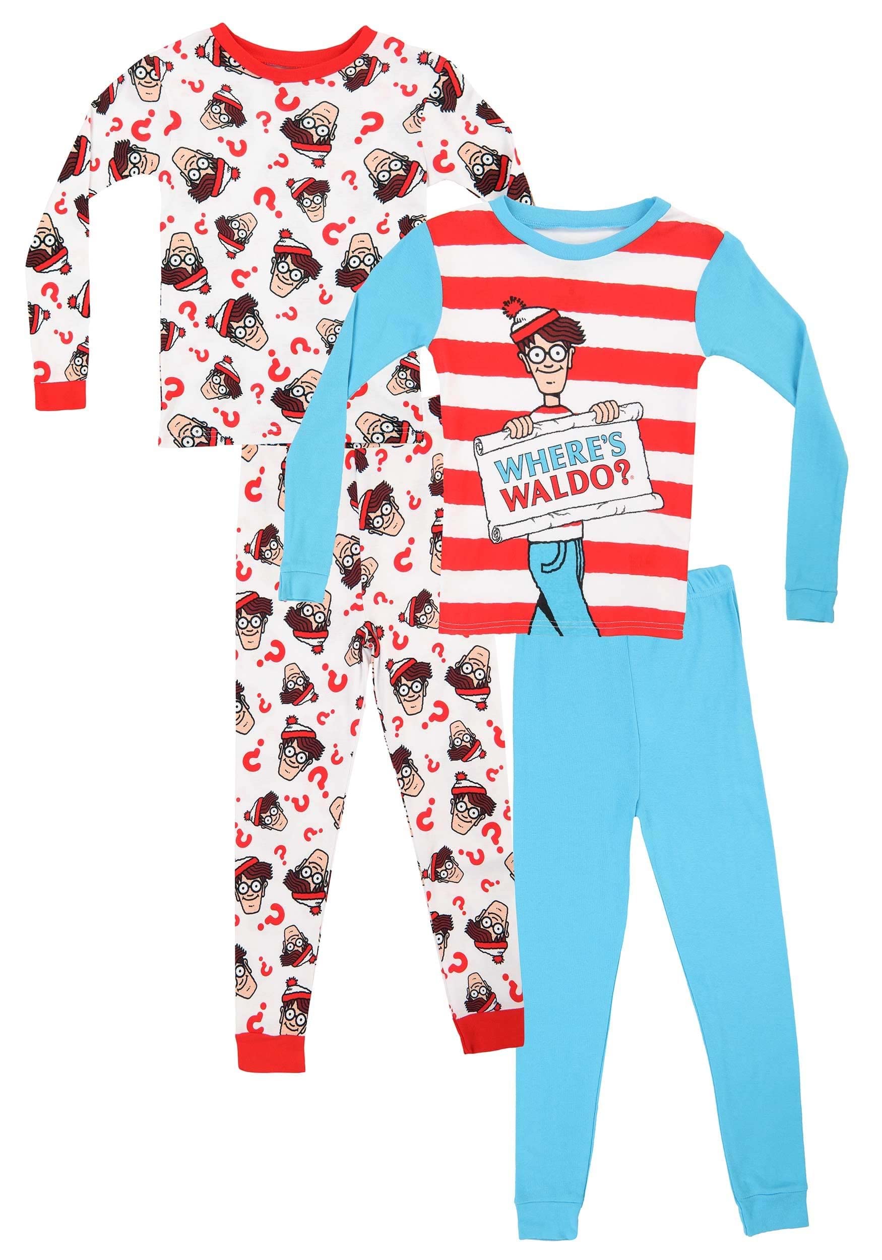 AME Boys' Where's Waldo 4-Piece Cotton Pajama Set (8) Blue - Cozy Sleepwear for Kids