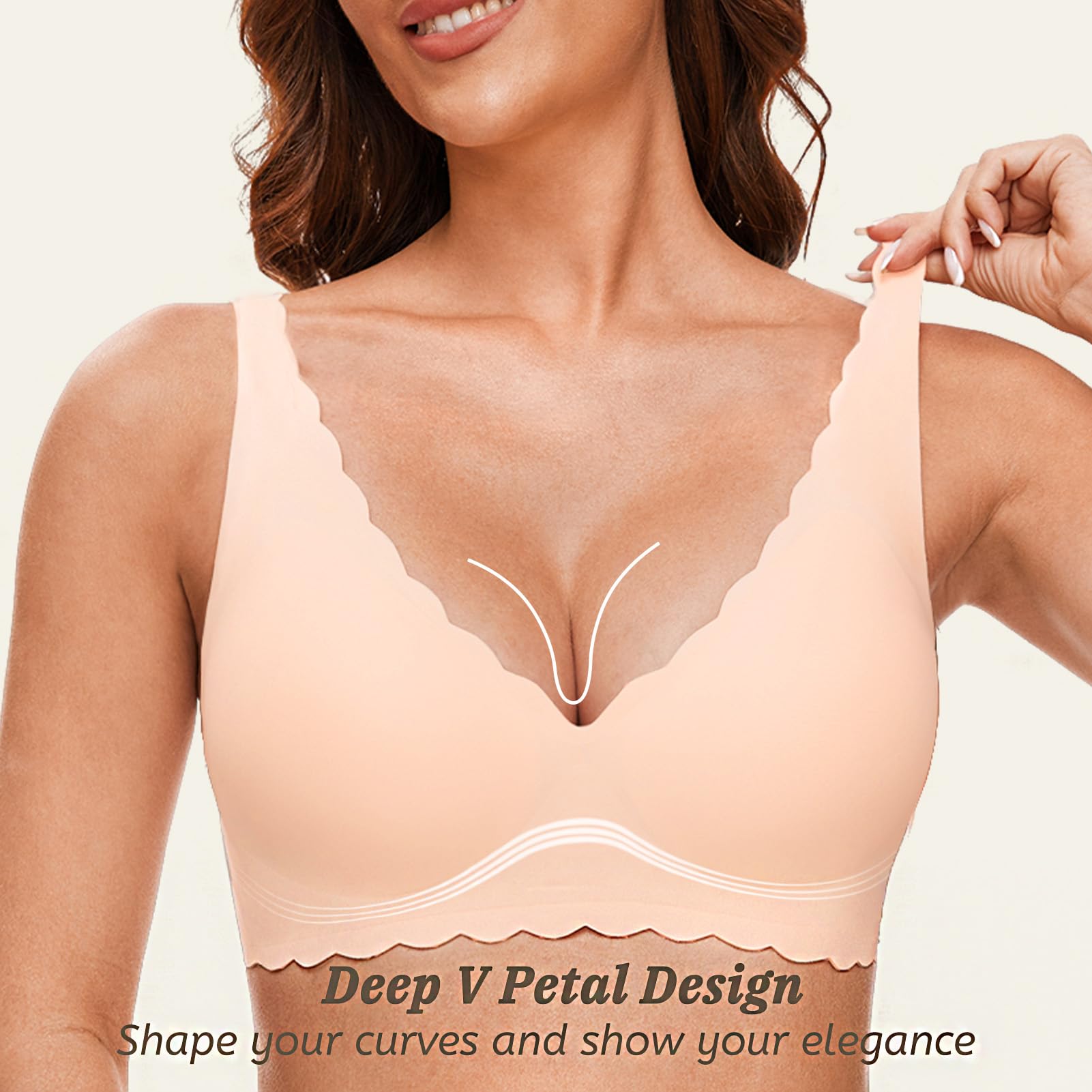 Wireless Comfort Bras for Women - Deep V Petal Soft Seamless Bralette with Extender | Everyday Wear, Yoga, Sleep & Lounge