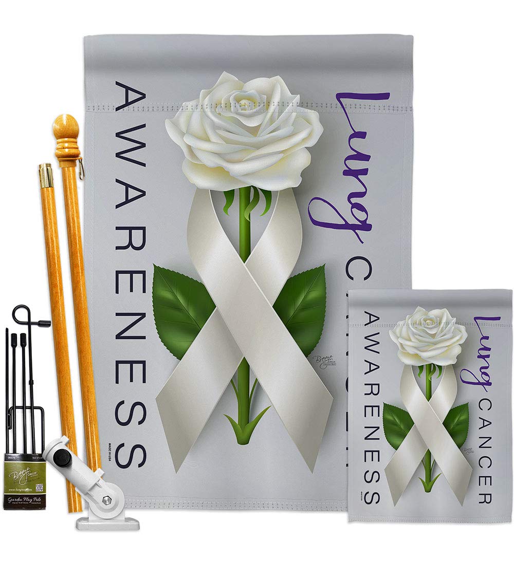 Lung Cancer Awareness Garden Flag Kit - Inspirational Survivor Ribbon Yard Banner for Prevention Support (28x40 Inches) | Made in USA | Perfect for Front Yard Decor, Fundraising Events & Cancer Awareness Campaigns