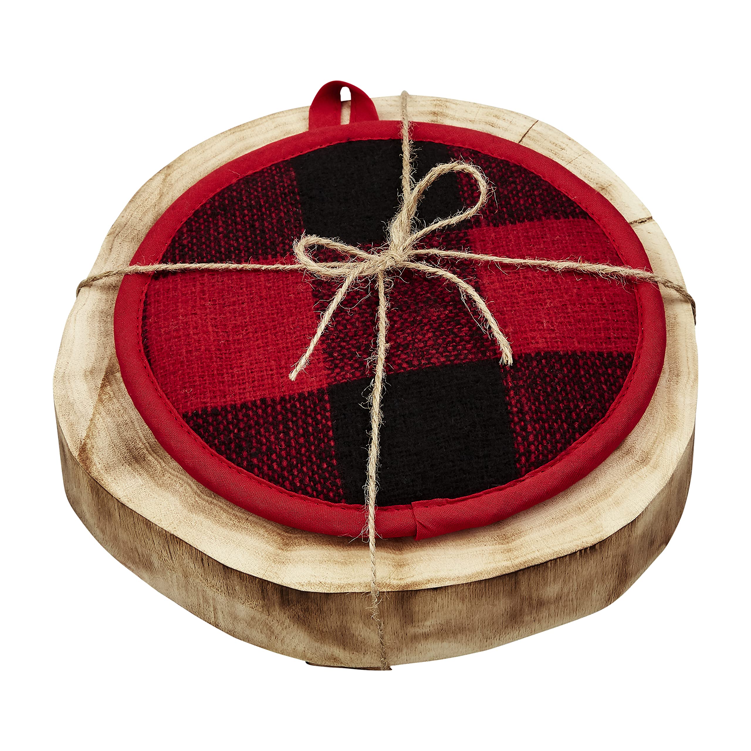 Mud Pie Red Wooden Pot Buffalo Check Set - 9