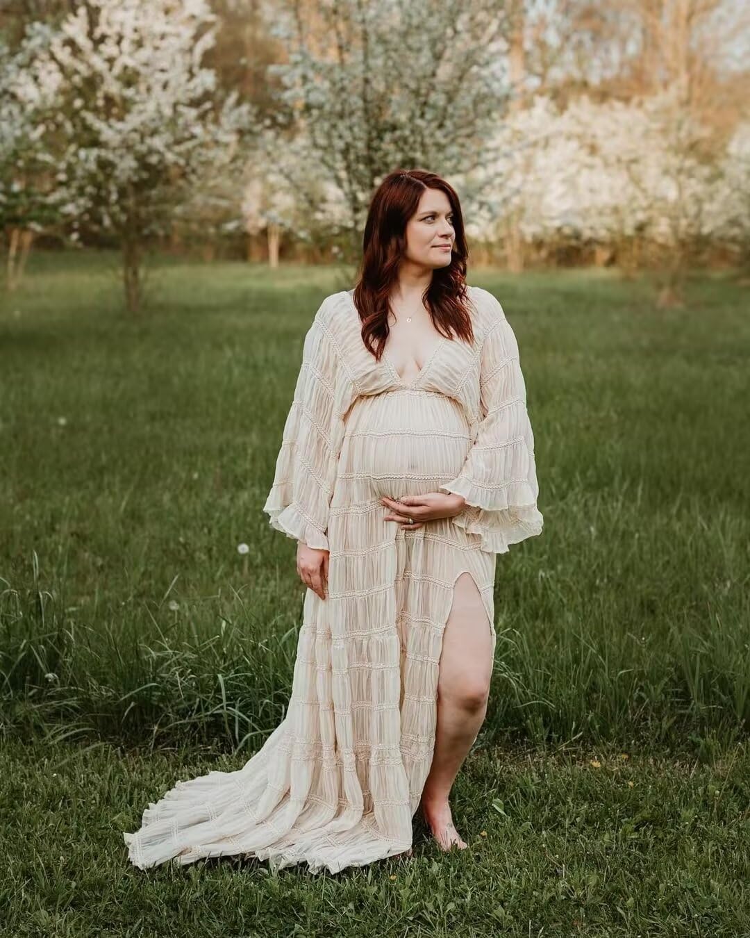 Boho Off Shoulder Tulle Maternity Dress for Photoshoot, Bridal Lingerie & Baby Shower - Elegant Pregnancy Gown for Maternity Photos, Wedding & Special Occasions