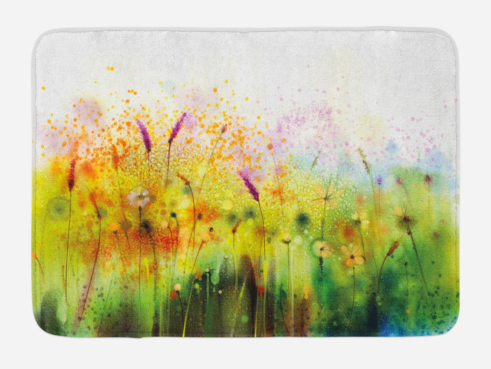 Ambesonne Non-Slip Floral Bath Mat - Trippy Violet Garden Design with Psychedelic Brushstrokes & Ferns, Soft Plush Bathroom Rug 30