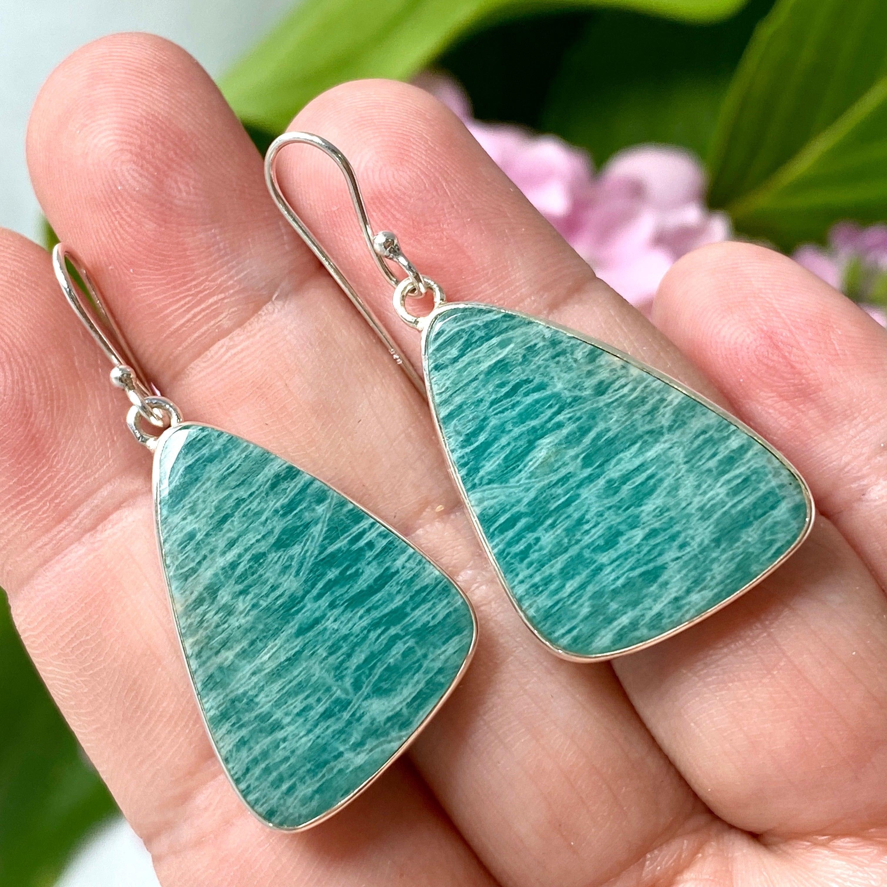 Amazonite Triangular Earrings for Women - Elegant Handmade Gemstone Jewelry KEGJ1241 - Perfect for Parties, Weddings & Everyday Wear
