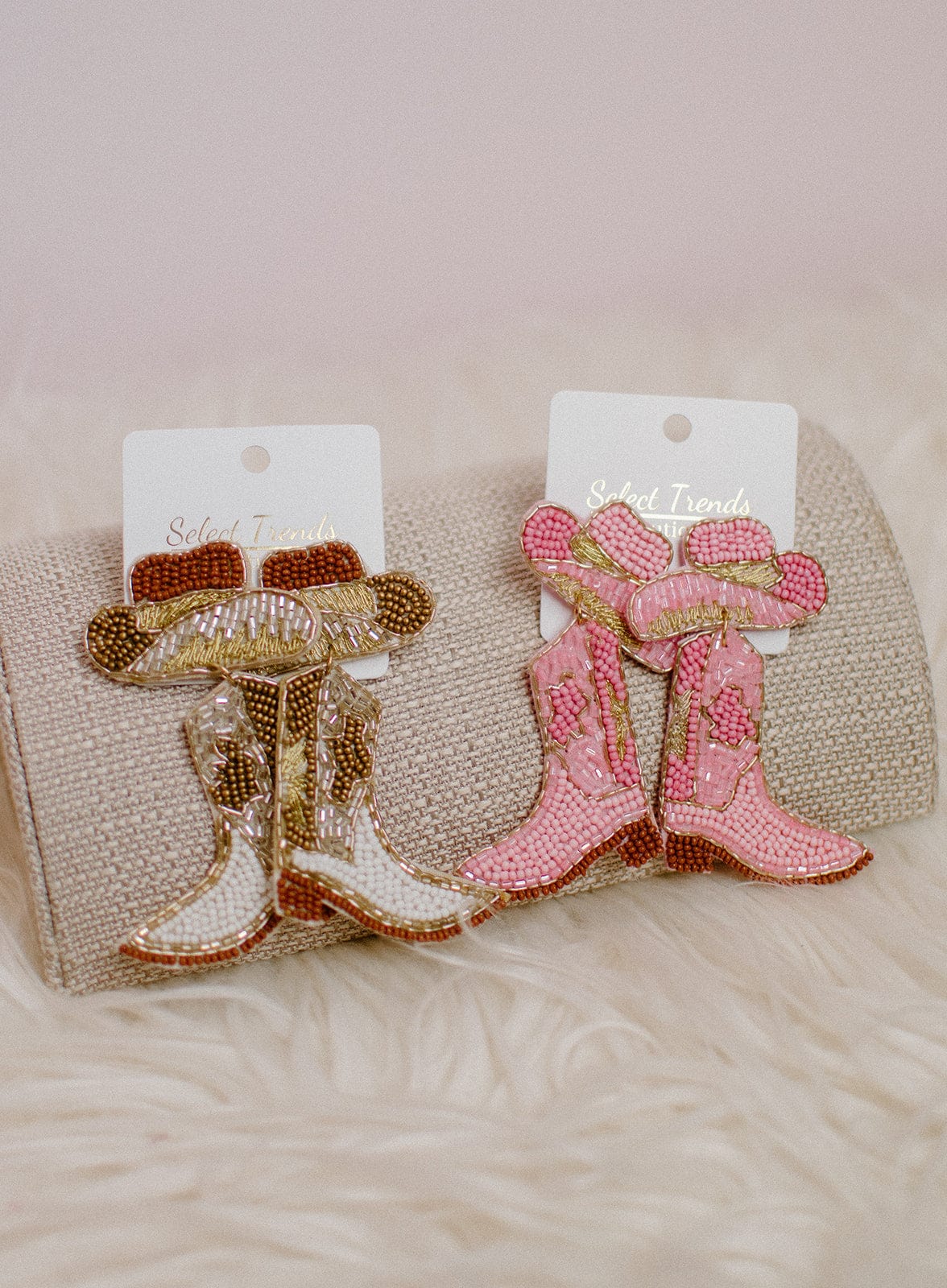 Pink & Gold Beaded Cowgirl Earrings for Women - Western Style Boho Dangle Earrings - Perfect for Country Concerts, Rodeos, and Cowgirl Themed Parties