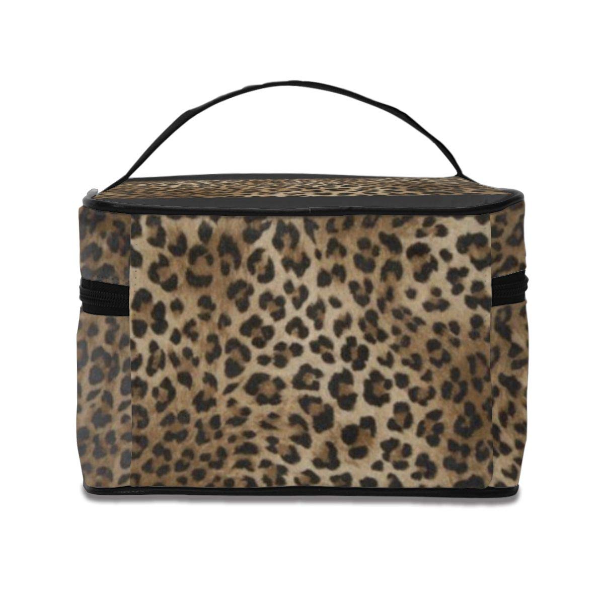 MSGUIDE Leopard Print Makeup Bag for Women - Travel Cosmetic Organizer with Handle, Waterproof Toiletry Bag for Girls | Perfect for Vacation, Gym & Daily Essentials Storage
