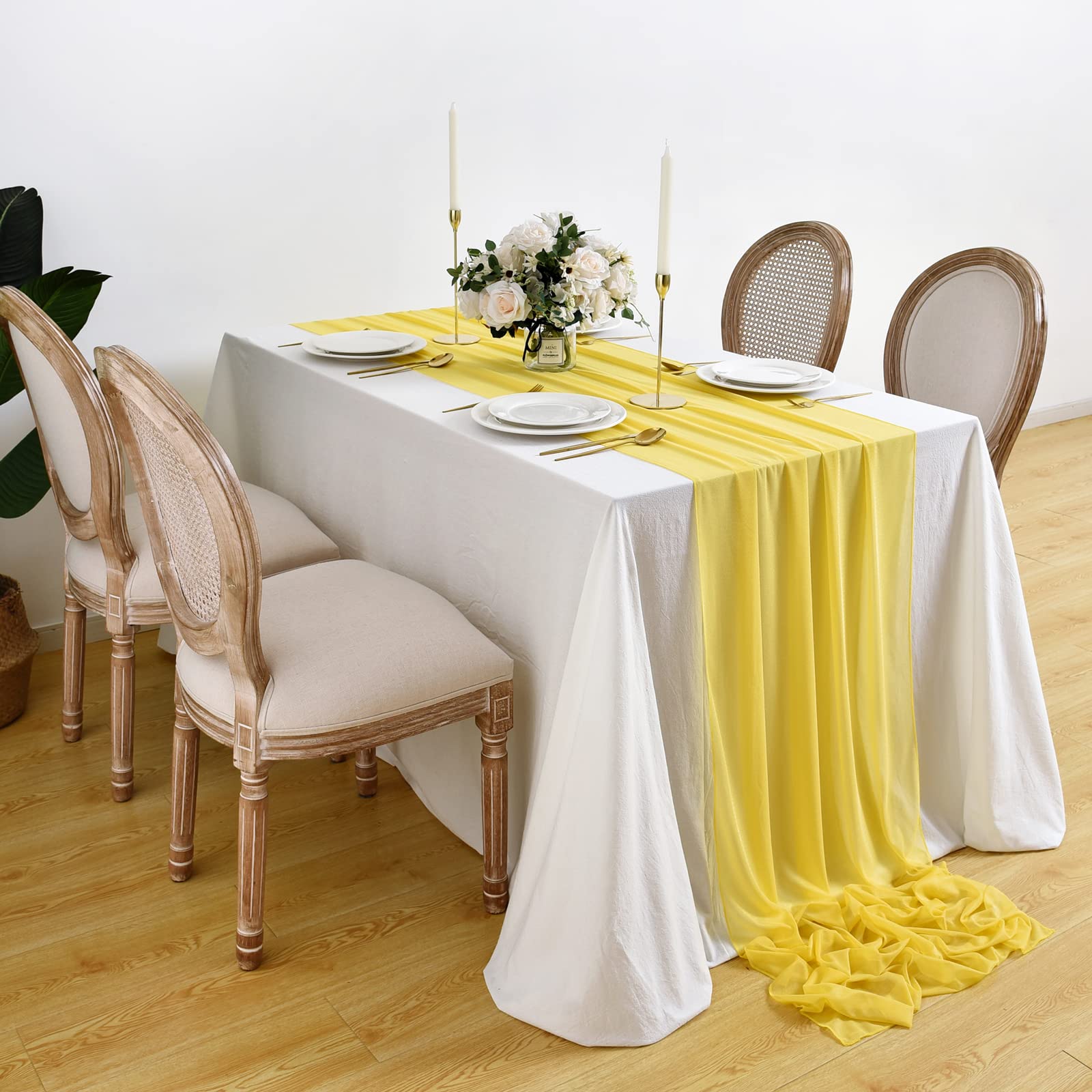 10-Pack Sheer Chiffon Table Runners 10ft (120 Inches) Long - Elegant Wedding, Bridal Shower, Baby Shower & Party Decorations - 29x120 Inches - Perfect for Banquets, Receptions & Holiday Table Settings