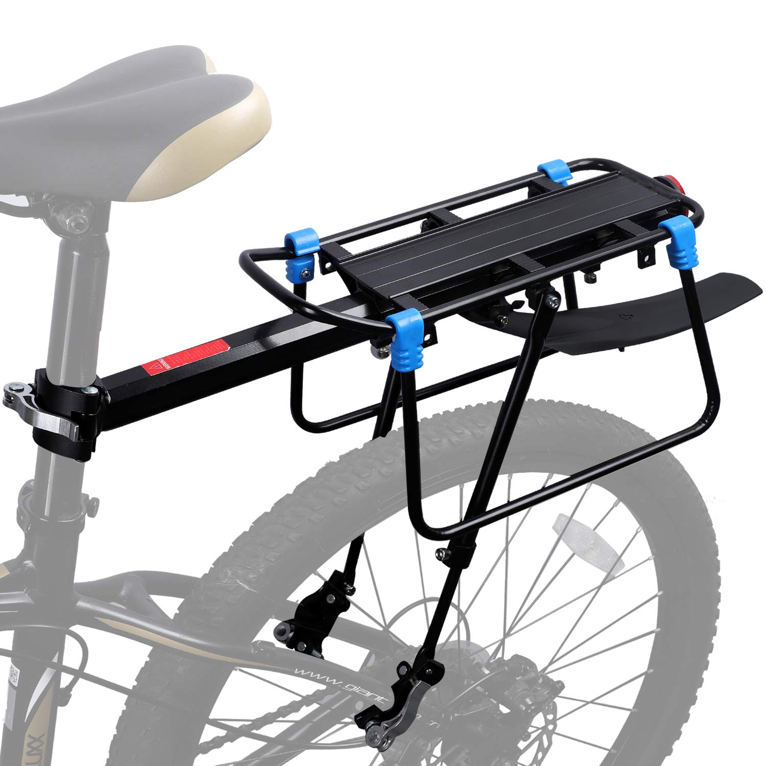 ICOCOPRO Universal Rear Bike Rack with Fender - 110 lbs Capacity Quick Release Alloy Bicycle Cargo Carrier - Adjustable & Easy to Install with Safety Reflector - Perfect for Commuting, Touring & Grocery Hauling