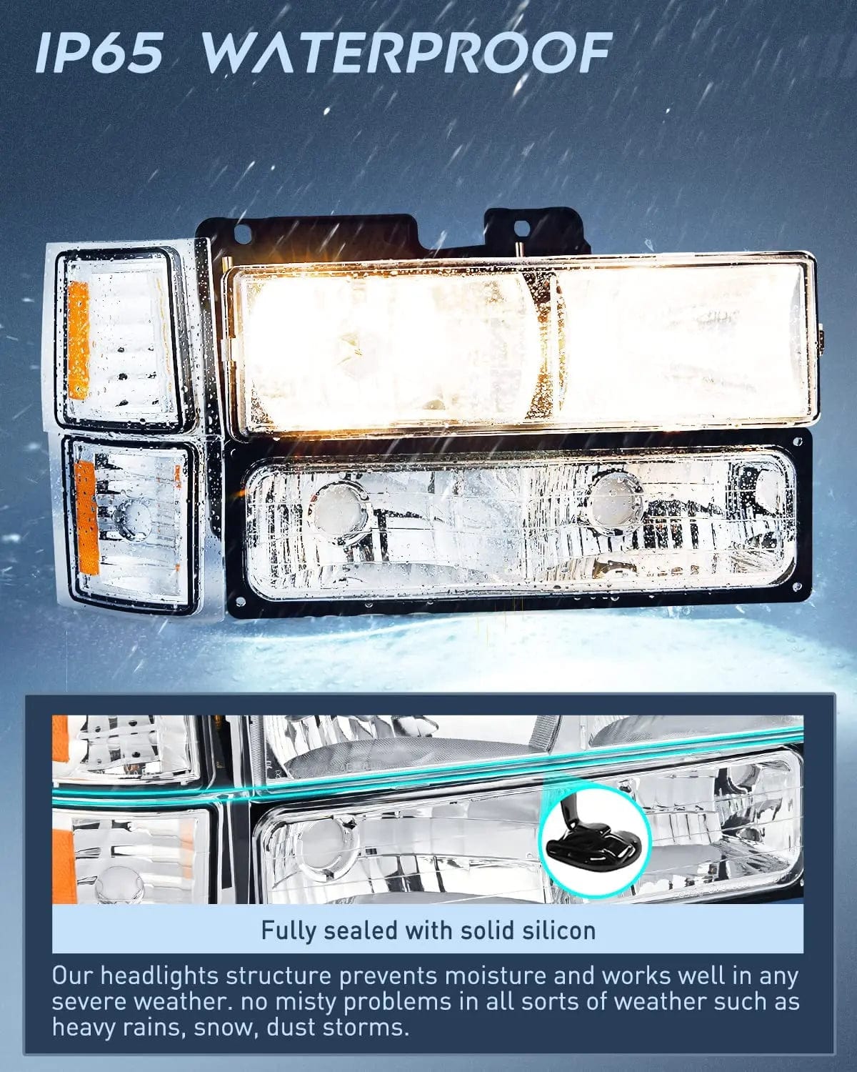 1994-1998 Chevy Silverado Tahoe Suburban C10 C/K 1500 2500 3500 Replacement Headlight Assembly - Chrome Housing with Amber Reflector - Perfect for Night Driving & Off-Road Adventures