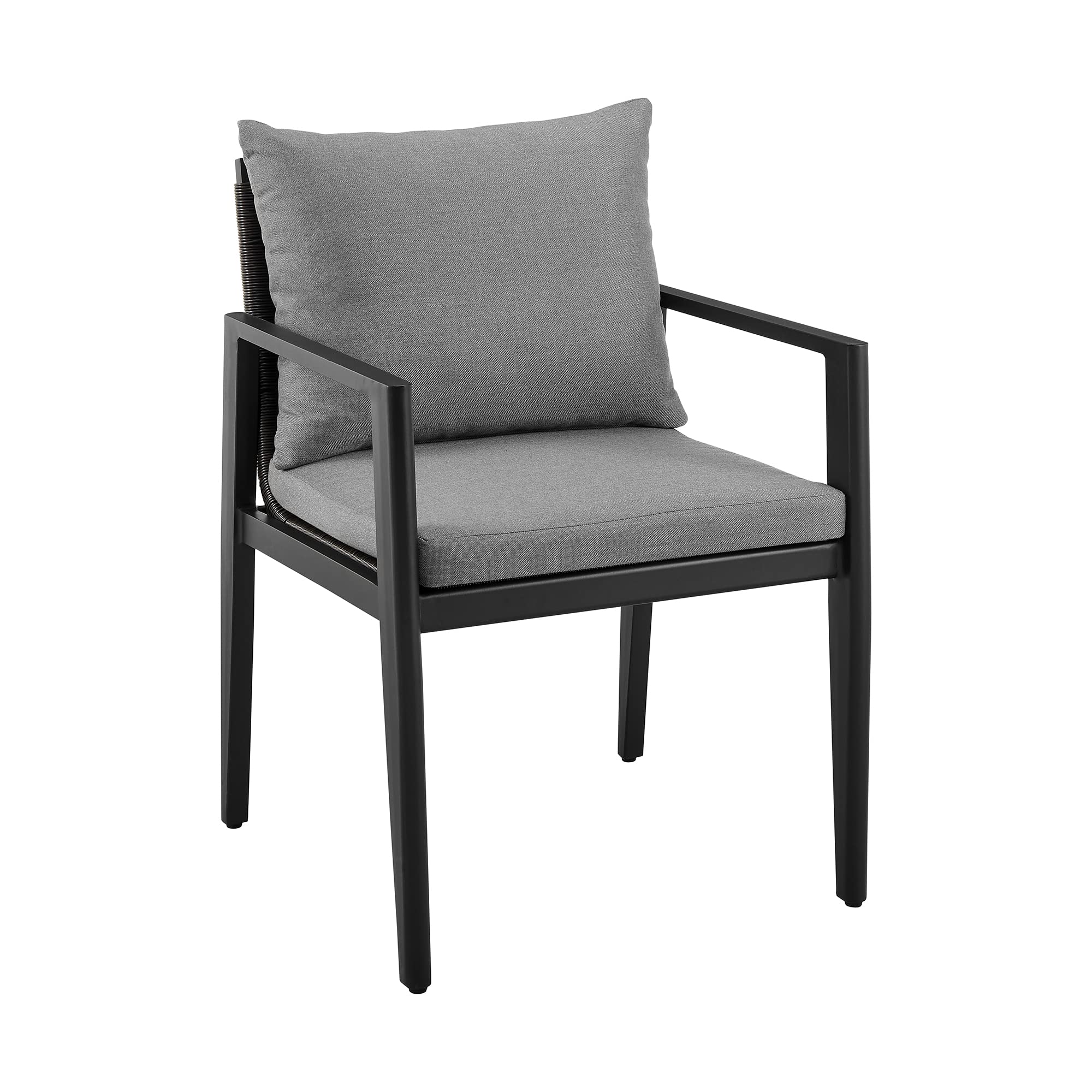 Armen Living Cayman Outdoor Patio Dining Chairs with Arms - Aluminum Frame & Cushions, Set of 2, Dark Grey - Perfect for Poolside, Garden, and Backyard Relaxation