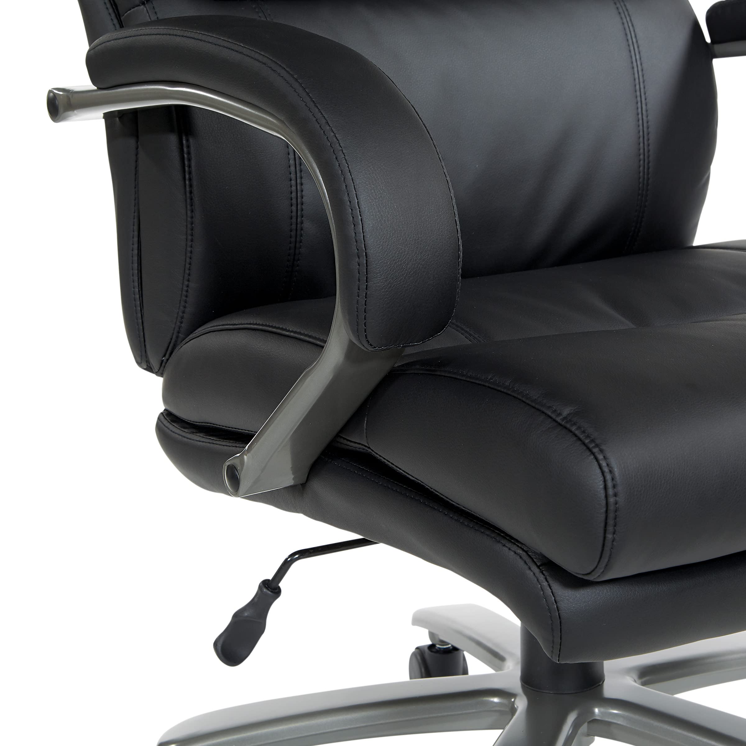 Office Star ECH Series Big and Tall Executive Chair - Bonded Leather High Back with Lumbar Support, Padded Loop Arms & Titanium Base (Black) - Perfect for Home Office, Conference Rooms & Corporate Workspaces