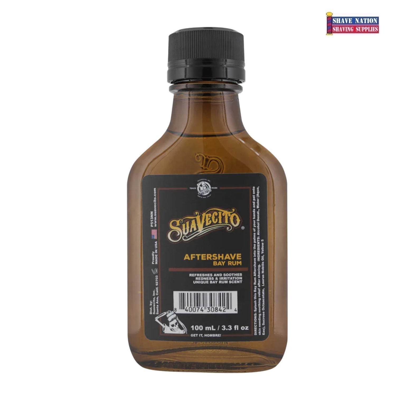 Suavecito Bay Rum Aftershave Lotion 3.3oz - Soothing Post-Shave Balm for Men with Natural Ingredients, Perfect for Sensitive Skin & Daily Grooming Routine