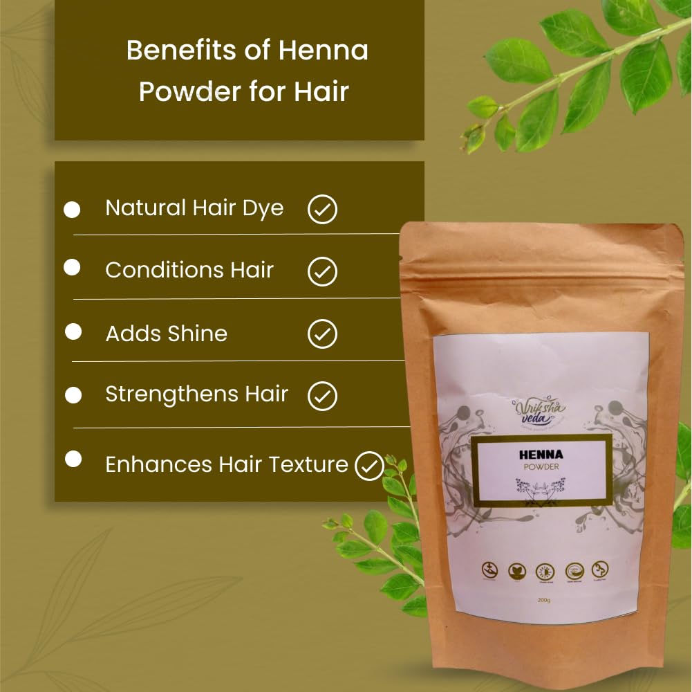 100% Natural Rajasthani Henna Powder for Hair & Body Art | Vriksha Veda Organic Mehandi | Chemical-Free Hair Dye & Tattoo Paste (100g) - Perfect for Bridal Mehndi, Hair Coloring & Temporary Tattoos