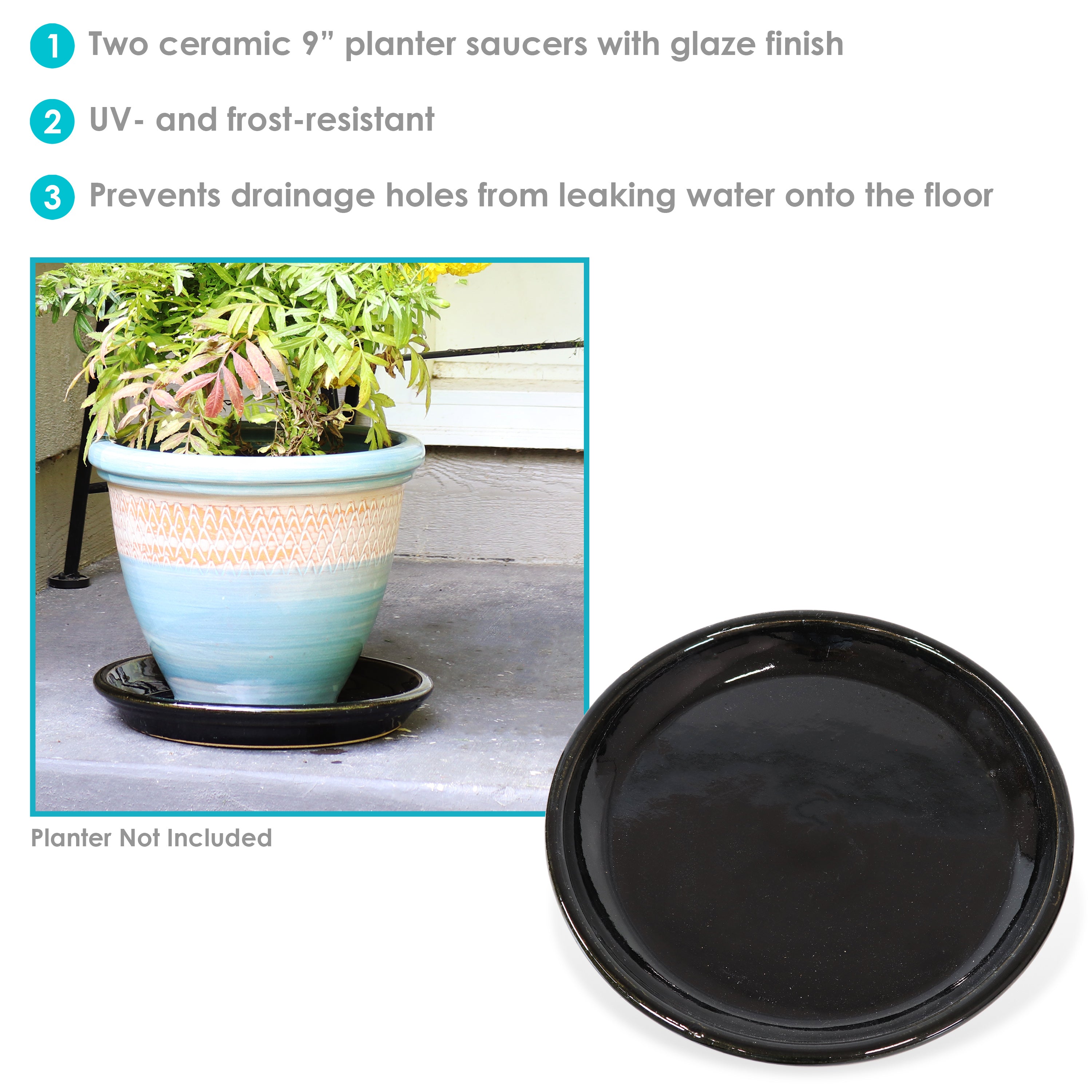 Sunnydaze Set of 2 Glazed Ceramic Planter Saucers - 6 Inch Flower Pot Trays for Indoor & Outdoor Plants - Perfect for Drainage and Protecting Surfaces