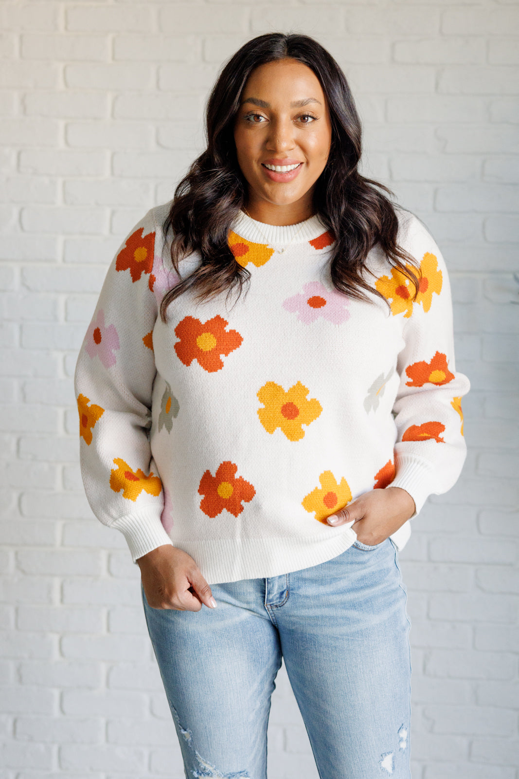 Falling Flowers Floral Sweater Women's Knit Pullover - Boho Chic Loose Fit Cardigan for Fall & Winter | Perfect for Casual Outfits, Date Nights, and Office Wear
