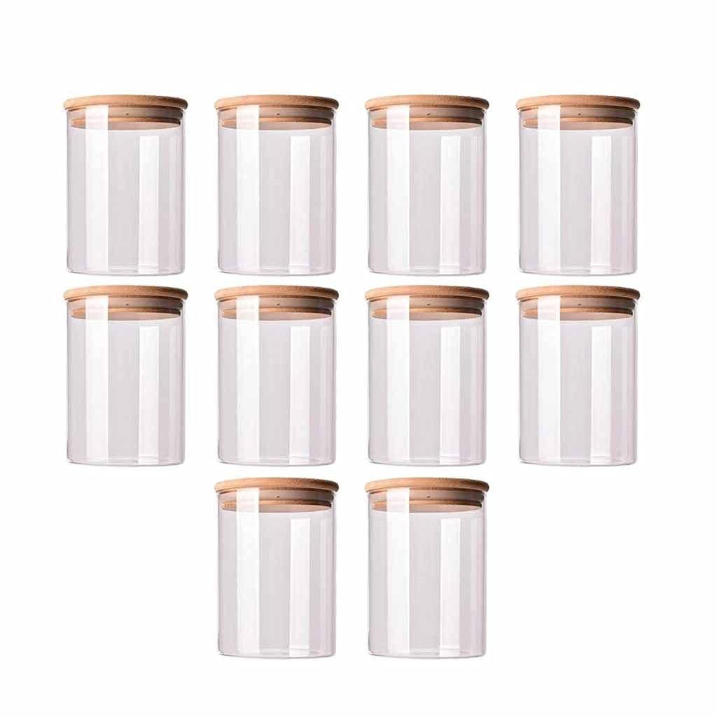 10-Piece Glass Food Storage Containers with Bamboo Lids - Airtight Kitchen Canisters for Tea, Coffee, Dry Goods & Pantry Organization (Transparent) - Perfect for Meal Prep, Baking Ingredients & Countertop Display