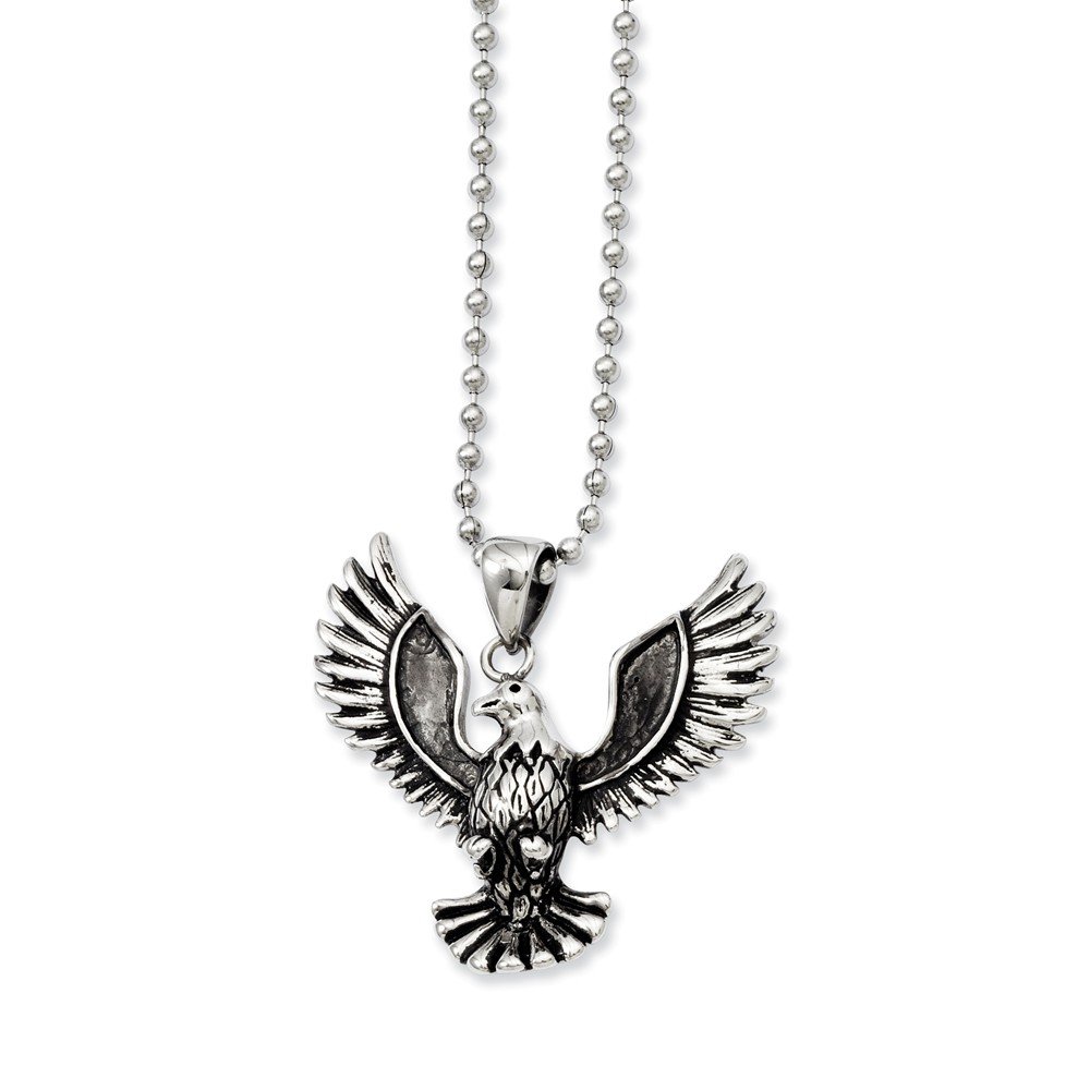 Stainless Steel Antiqued Screaming Eagle Pendant Necklace for Men - Jewelry Brothers Gothic Military Style Chain Jewelry - Perfect for Biker, Rocker & Patriotic Fashion