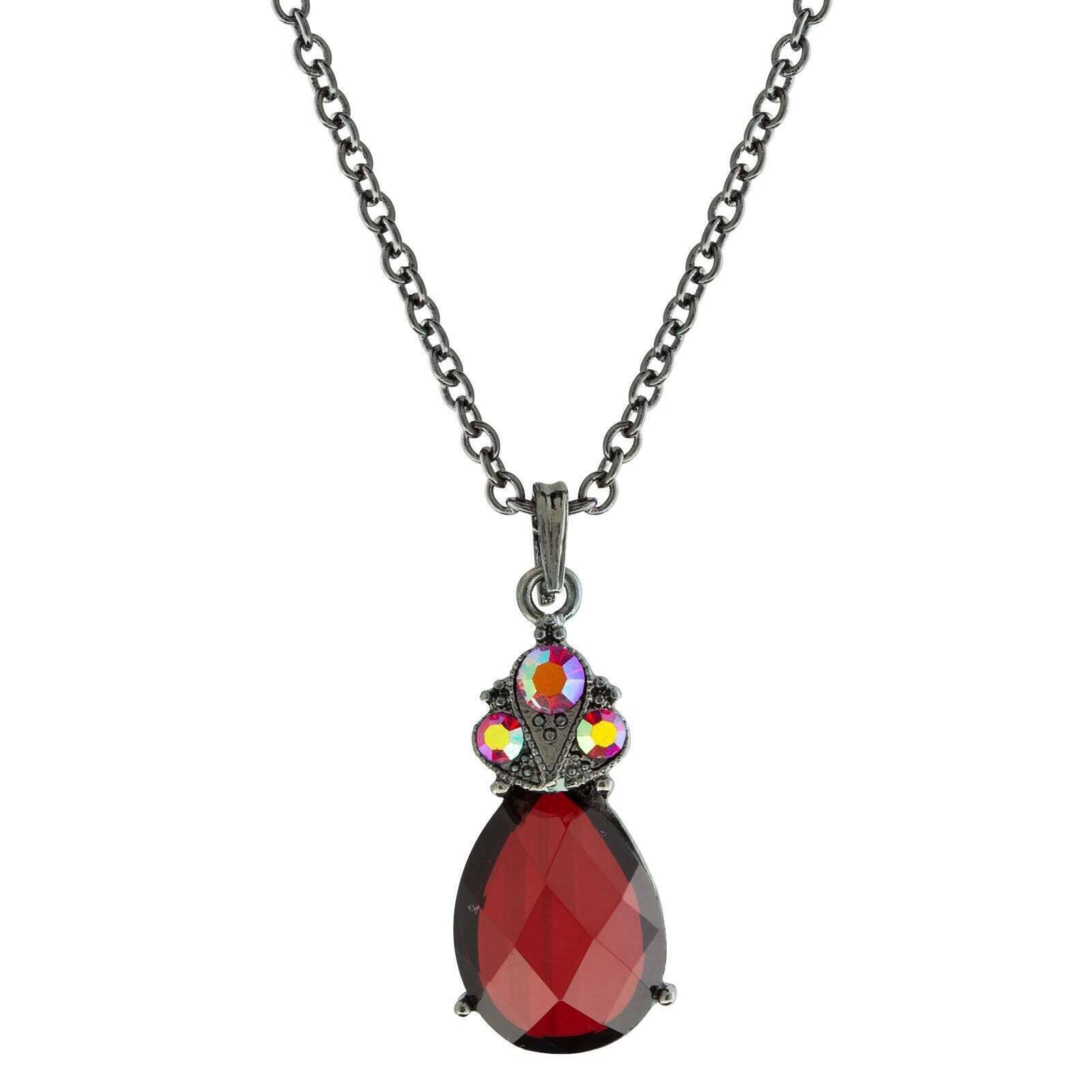 1928 Jewelry AB Crystal Siam Red Teardrop Pendant Necklace - 16