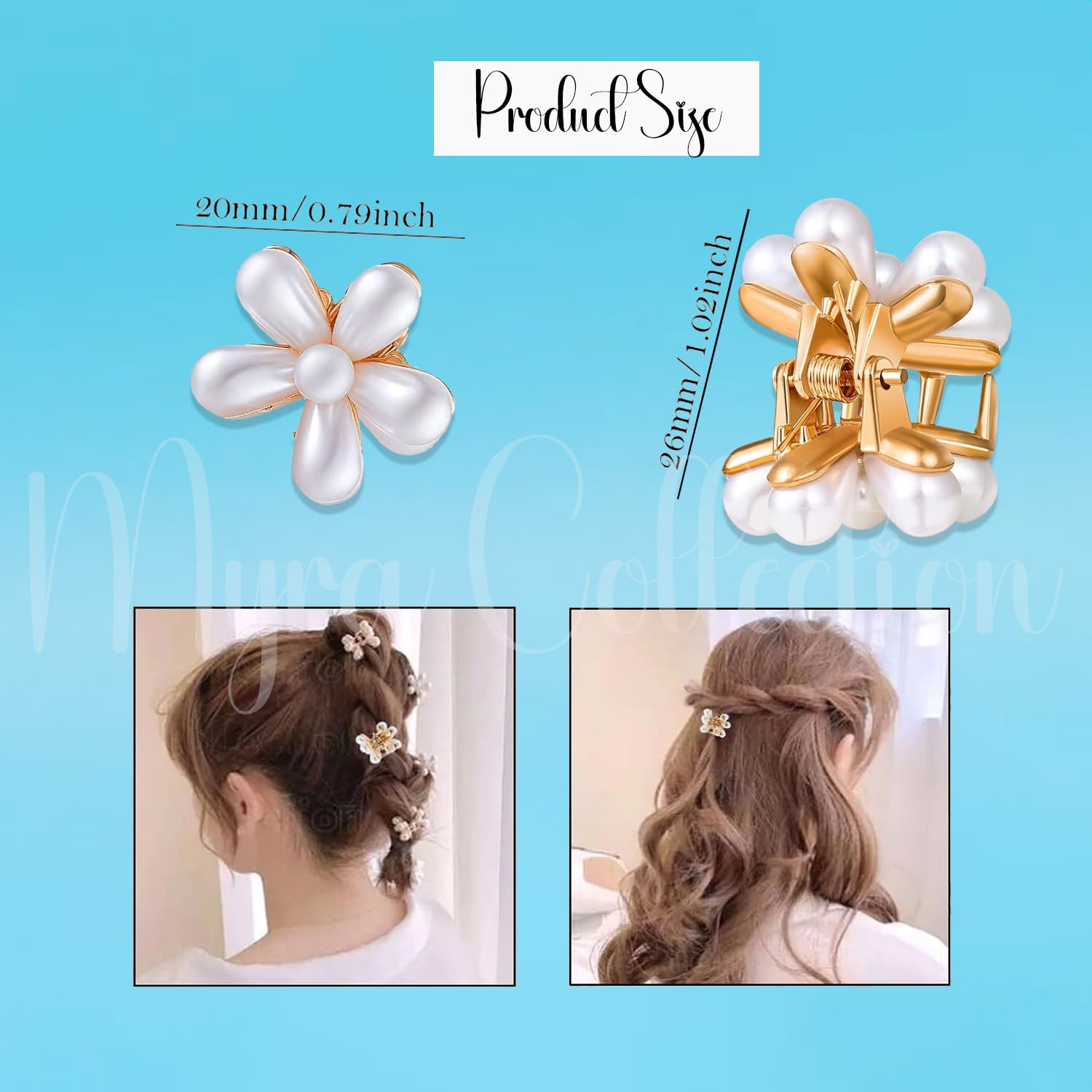 Myra Collection Small Cute Pearl Hair Clips - Floral Design Artificial Hair Claws for Women & Girls (Pack of 10) | Perfect for Weddings, Parties, and Everyday Hair Accessories