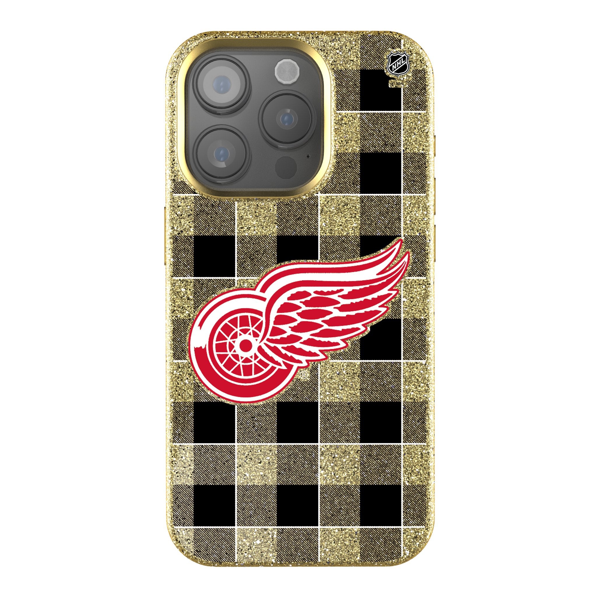 Detroit Red Wings Plaid Bling Phone Case for iPhone & Samsung - Stylish Rhinestone Hockey Team Design - Perfect for Games & Everyday Use