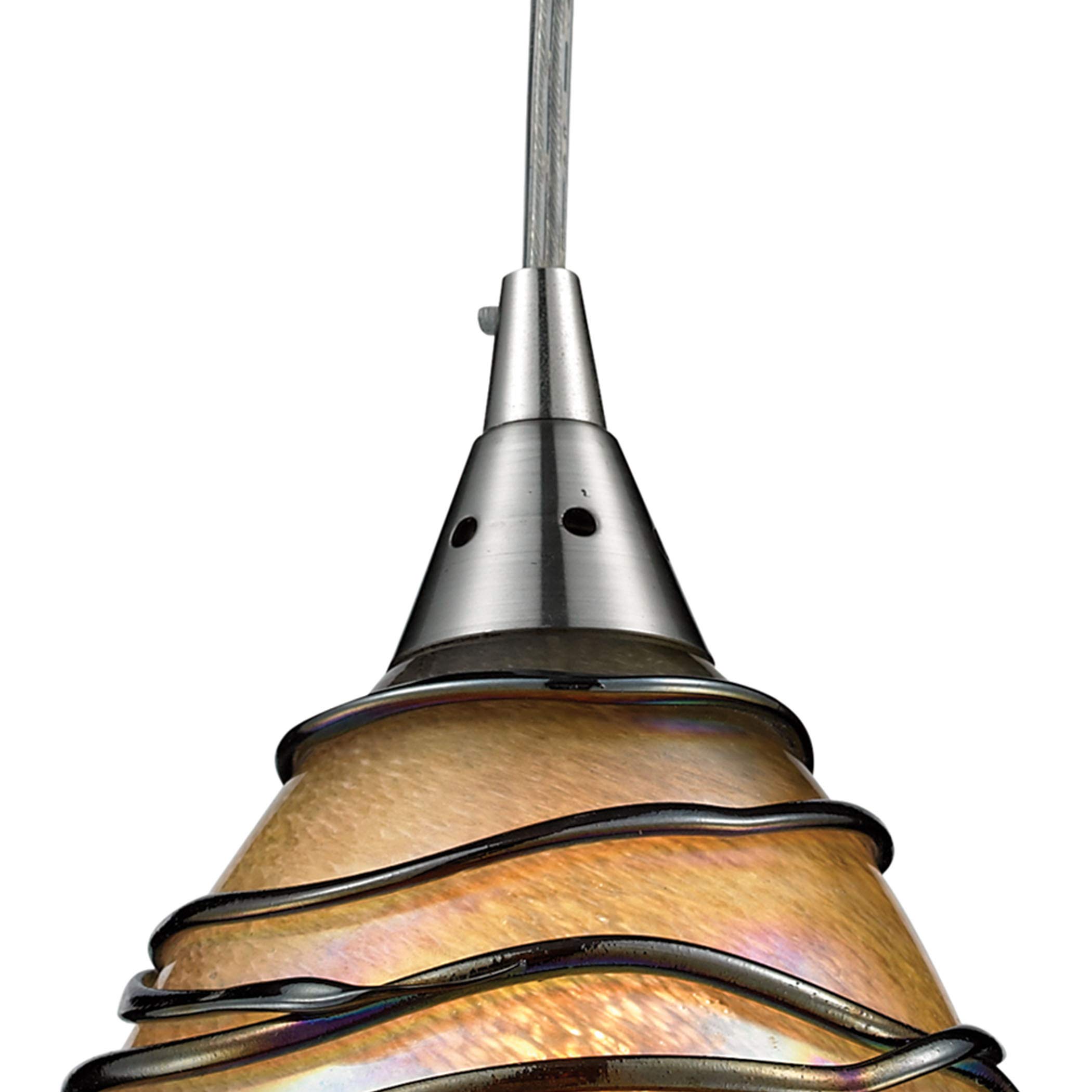 Elk Home Vines Mini Pendant Light - 1-Light Satin Nickel Finish with Tan Glass & Glass Wrap, Transitional Style Ceiling Fixture for Kitchen Island, Dining Room, or Entryway Lighting