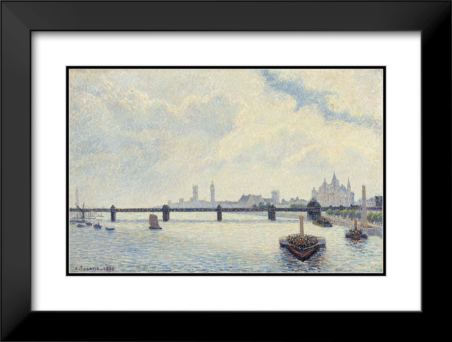 Camille Pissarro Charing Cross Bridge London 1890 Art Print - 18x13 Black Modern Framed & Double Matted Museum Quality Wall Decor for Living Room, Office, Gallery Display