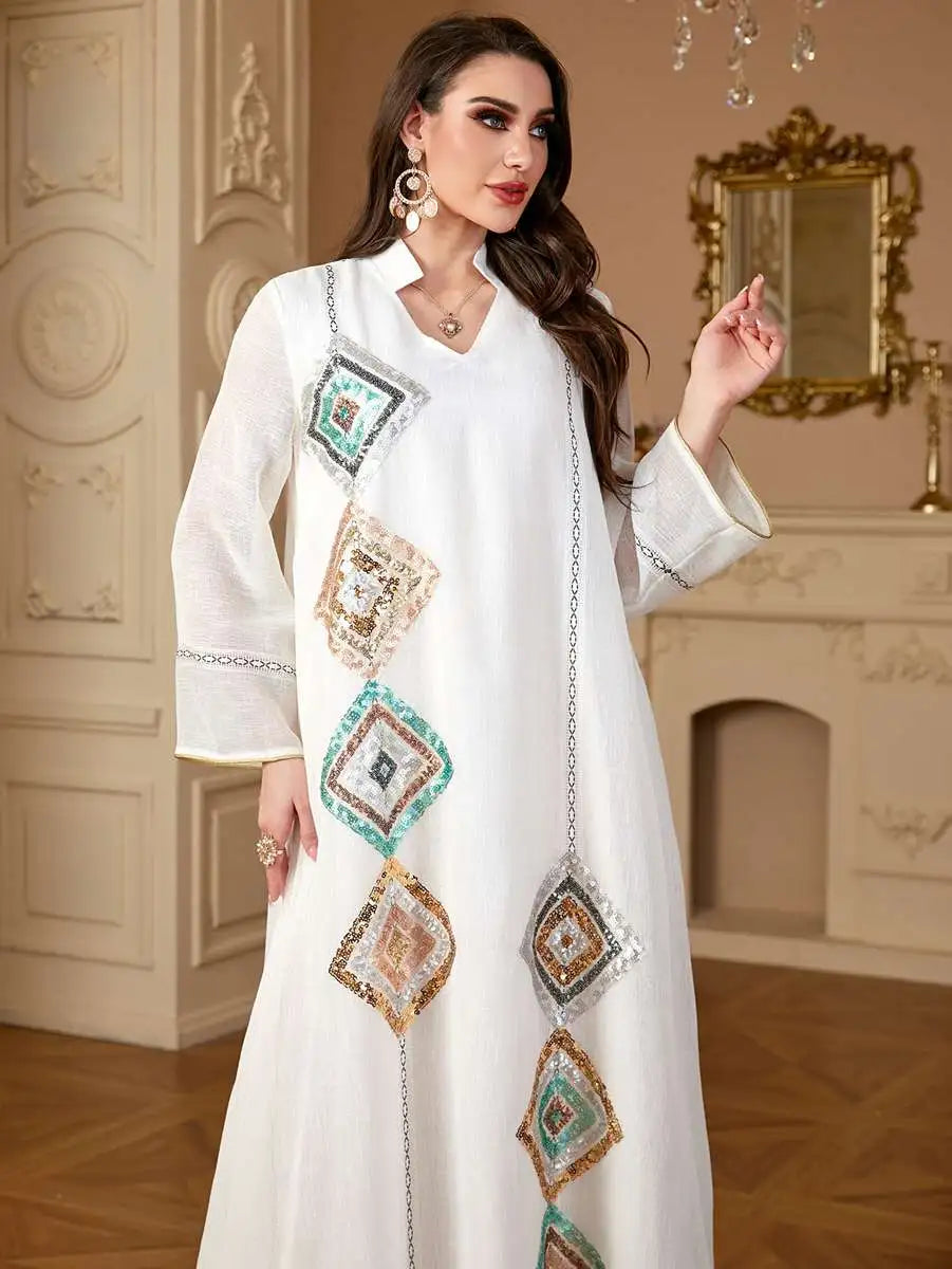 Elegant Eid Sequins Caftan Kaftan Jalabiya Dress for Women - Perfect for Party, Wedding & Special Occasions - Stylish Islamic Abaya for Festive Celebrations
