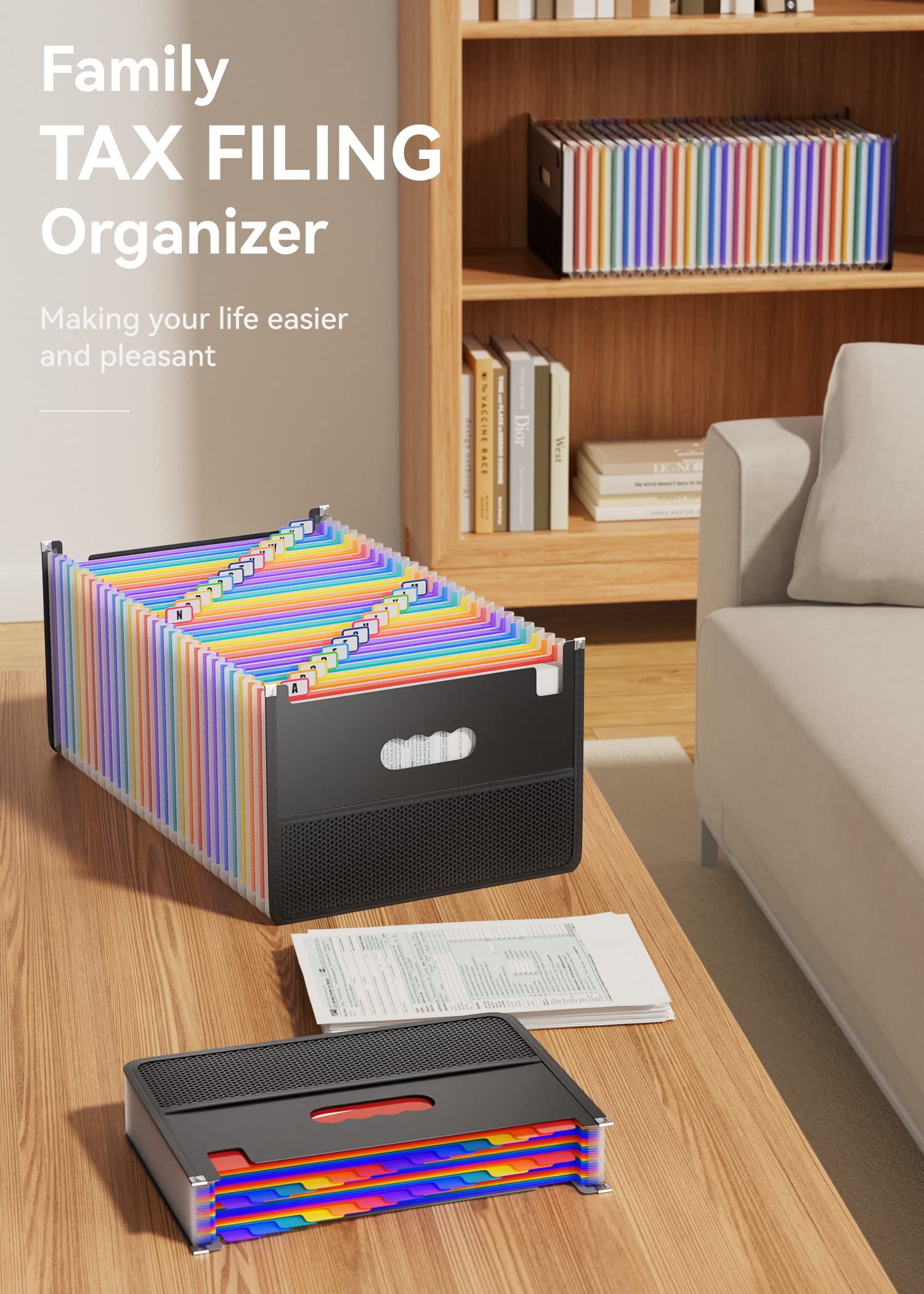 ABC Life 26-Pocket Expanding File Organizer - Accordion Document Holder with Mesh Bag for A4/Letter Size Papers, Portable Bill/Receipt Folder with A-Z Tabs - Perfect for Office, School & Home Organization