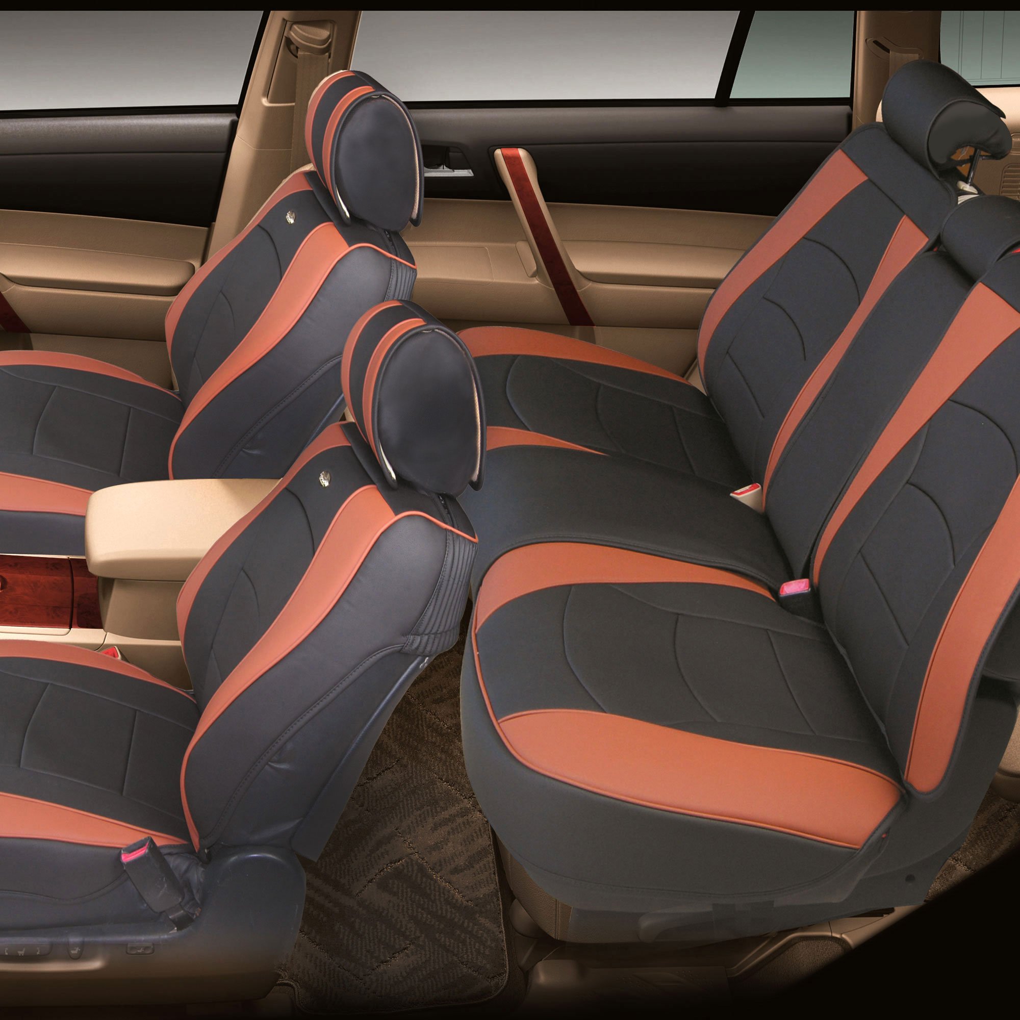 TLH Ultra Comfort Leatherette Brown Car Seat Cushions Set with Non-Slip Dash Mat - Universal Fit for Cars, Trucks & SUVs - Waterproof Faux Leather Seat Covers for Driving Comfort & Back Support - Perfect for Road Trips, Commuting & Long Drives