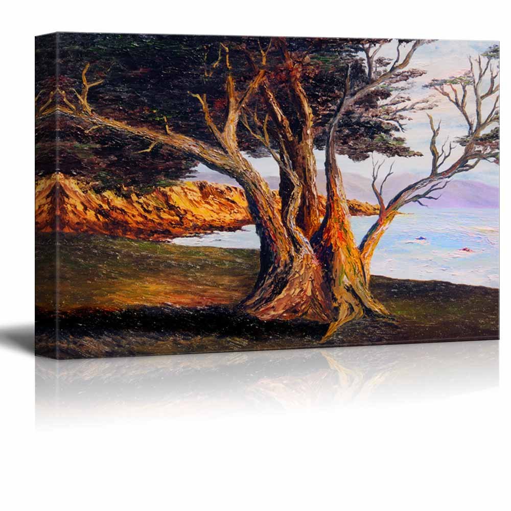 Oil Painting Style Canvas Prints - Beautiful Scenery & Landscape of Old Tree by The Sea | Modern Wall Art Decor for Living Room, Bedroom, Office - 32x48 Inch Home Decoration