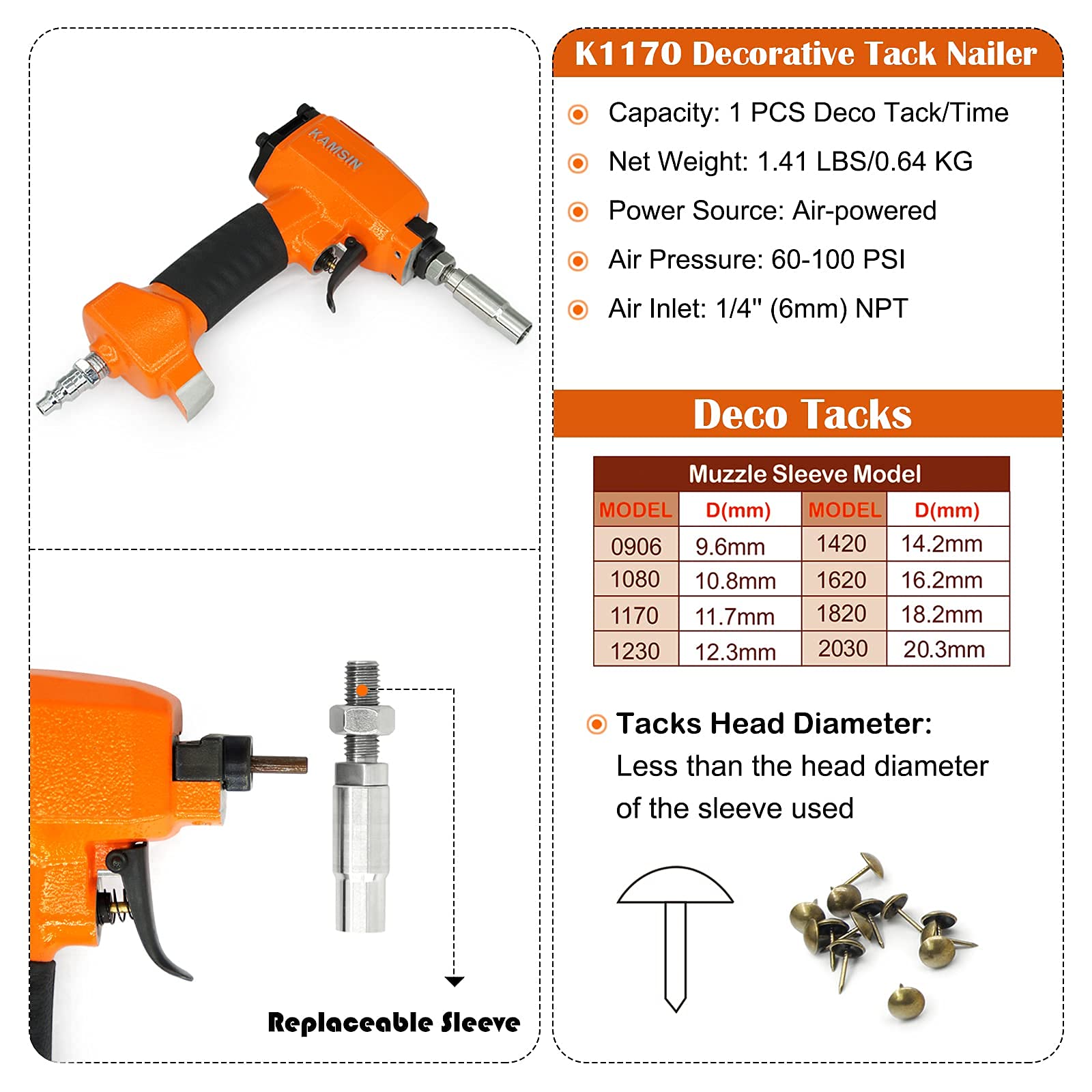 Pneumatic Decorative Nailer Gun - 3/8