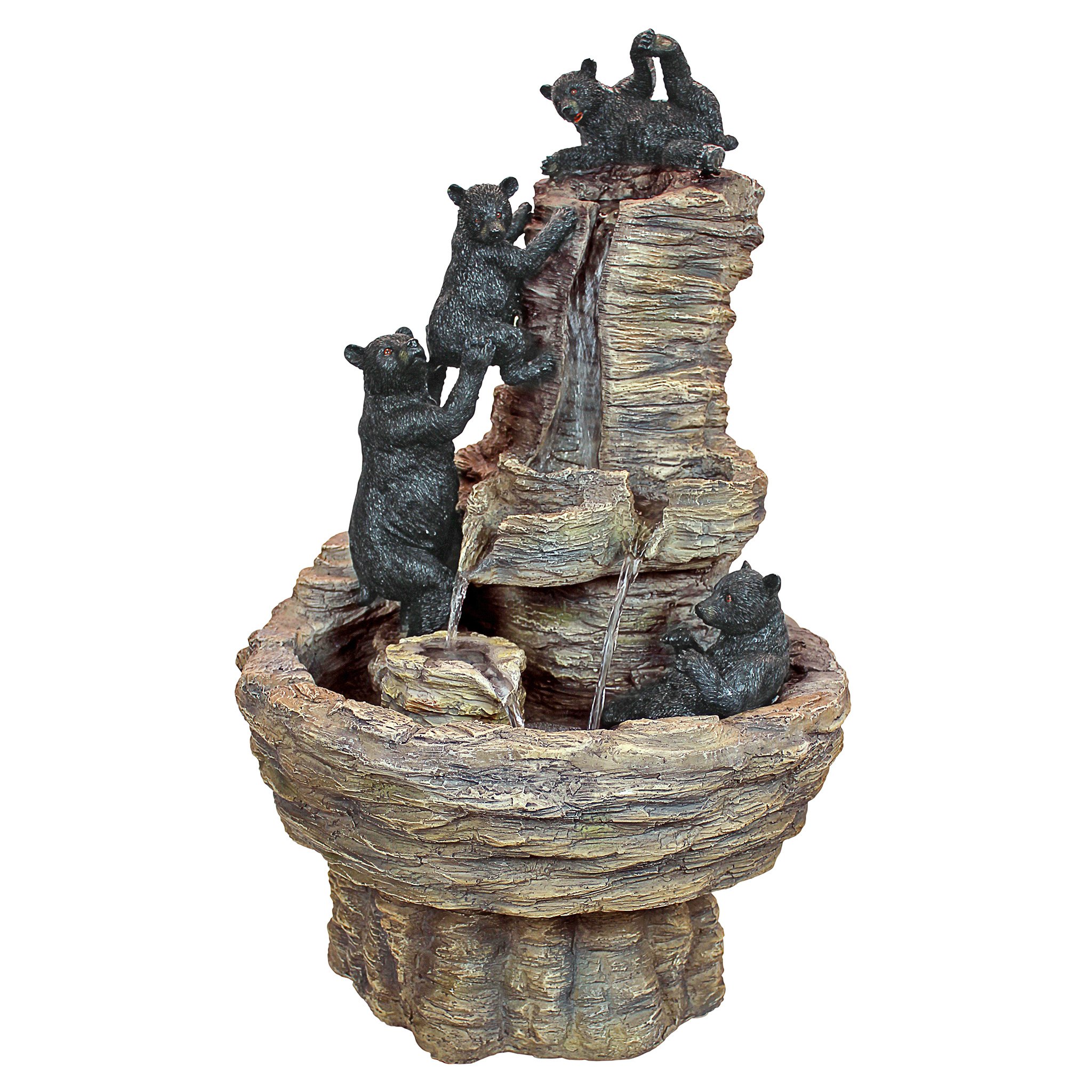 Rocky Mountain Splash Black Bears Outdoor Garden Water Fountain - Natural Stone Decorative Water Feature for Patio, Yard, and Garden Landscaping