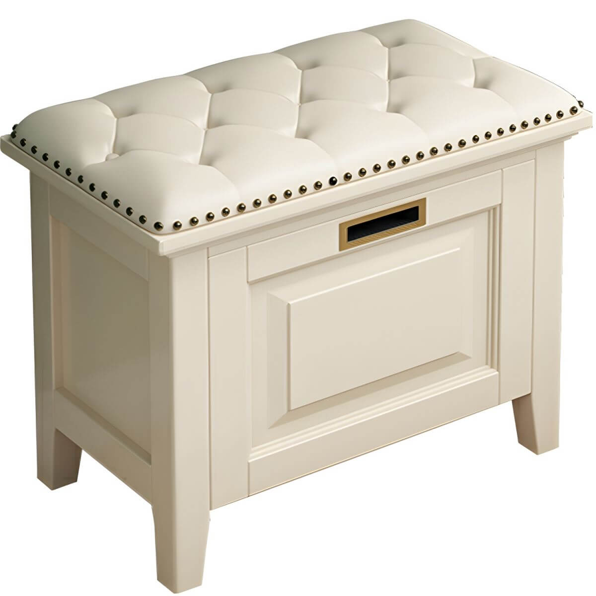 Modern Faux Leather Rectangle Storage Ottoman with Nailhead Trim - Stylish Footrest & Hidden Storage Bench for Living Room, Bedroom & Office - Perfect for Home Decor & Small Space Organization