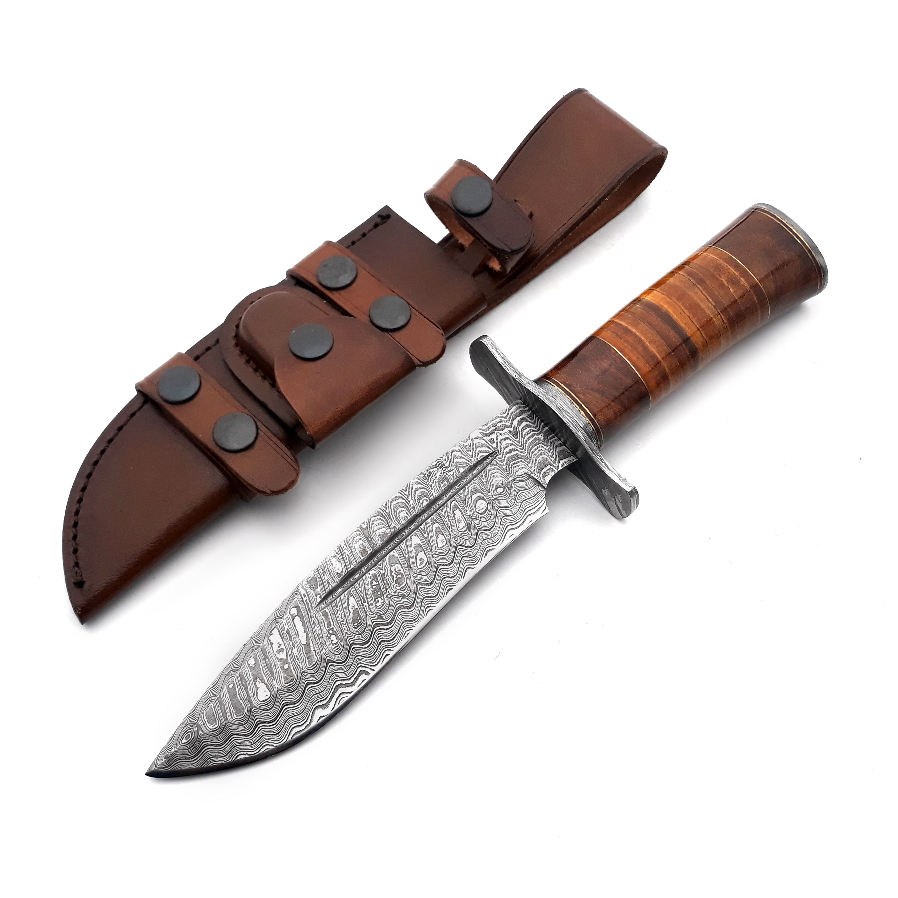 Premium Rambo Bowie Knife with Exotic Rosewood & Stacked Leather Handle - Tactical Survival Knife for Outdoor Camping, Hunting, and Bushcraft Adventures