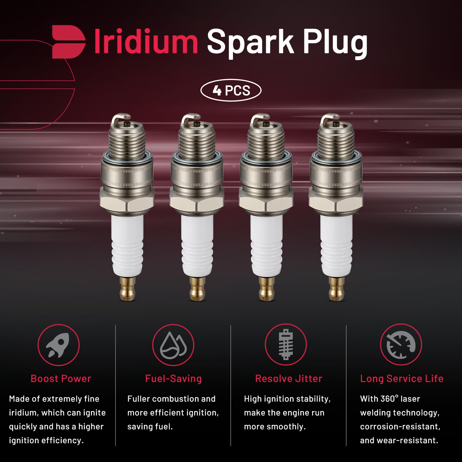 BDFHYK 1134 Universal Iridium Spark Plugs - Compatible with Yamaha, Tohatsu, Mariner 2-Stroke Outboard Engines - Replacement for BR8HS-10 (Set of 4) - Ideal for Marine Boating, Fishing & Water Sports Performance Enhancement