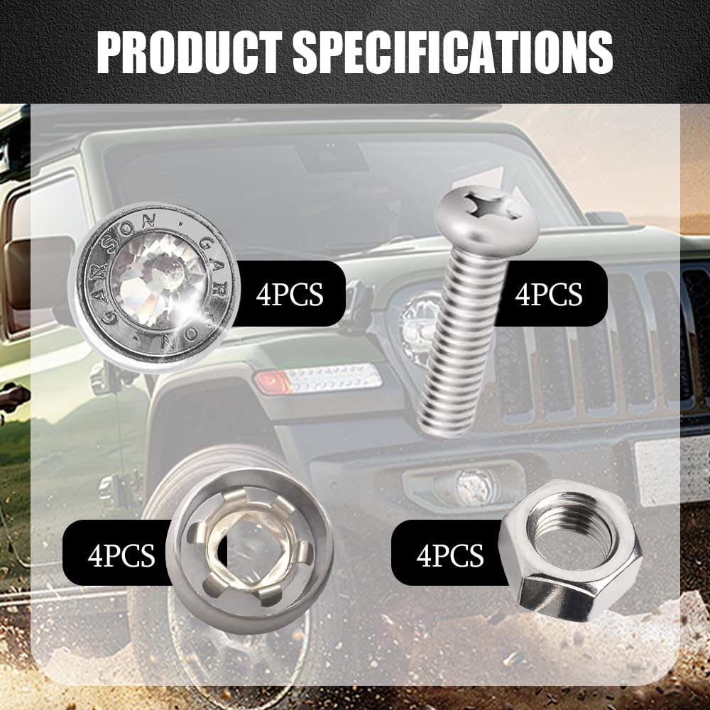 Deemars 4-Piece Stainless Steel License Plate Screw Kit with Rhinestone Caps & Anti-Theft Fasteners - Fits Cars, Trucks, SUVs & Motorcycles - Perfect for Vehicle Customization & Security