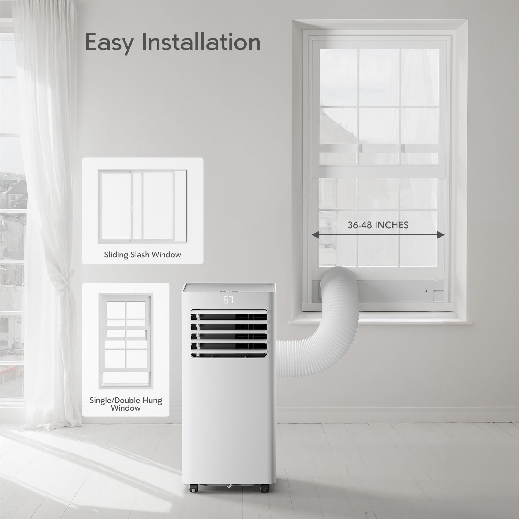 8,000 BTU Portable Air Conditioner for Large Rooms Up to 350 Sq.Ft - 3-in-1 Cooling Unit with Remote Control & Installation Kit - Perfect for Bedrooms, Living Rooms & Home Offices